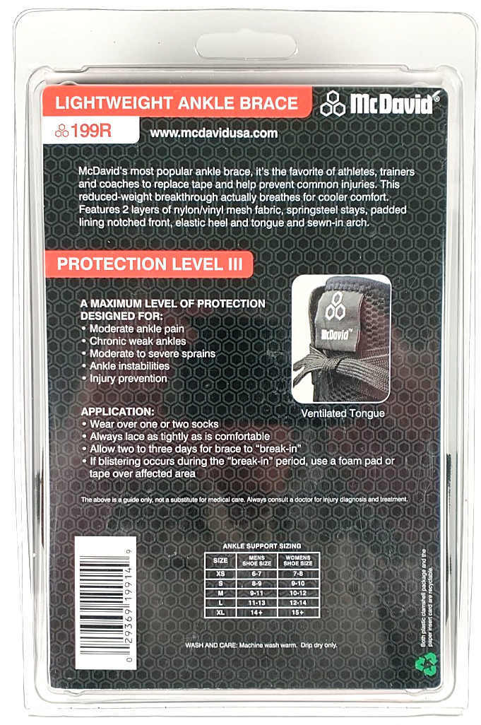 McDavid Lightweight Ankle Brace Large 199R Protection Level 3 NEW C1050