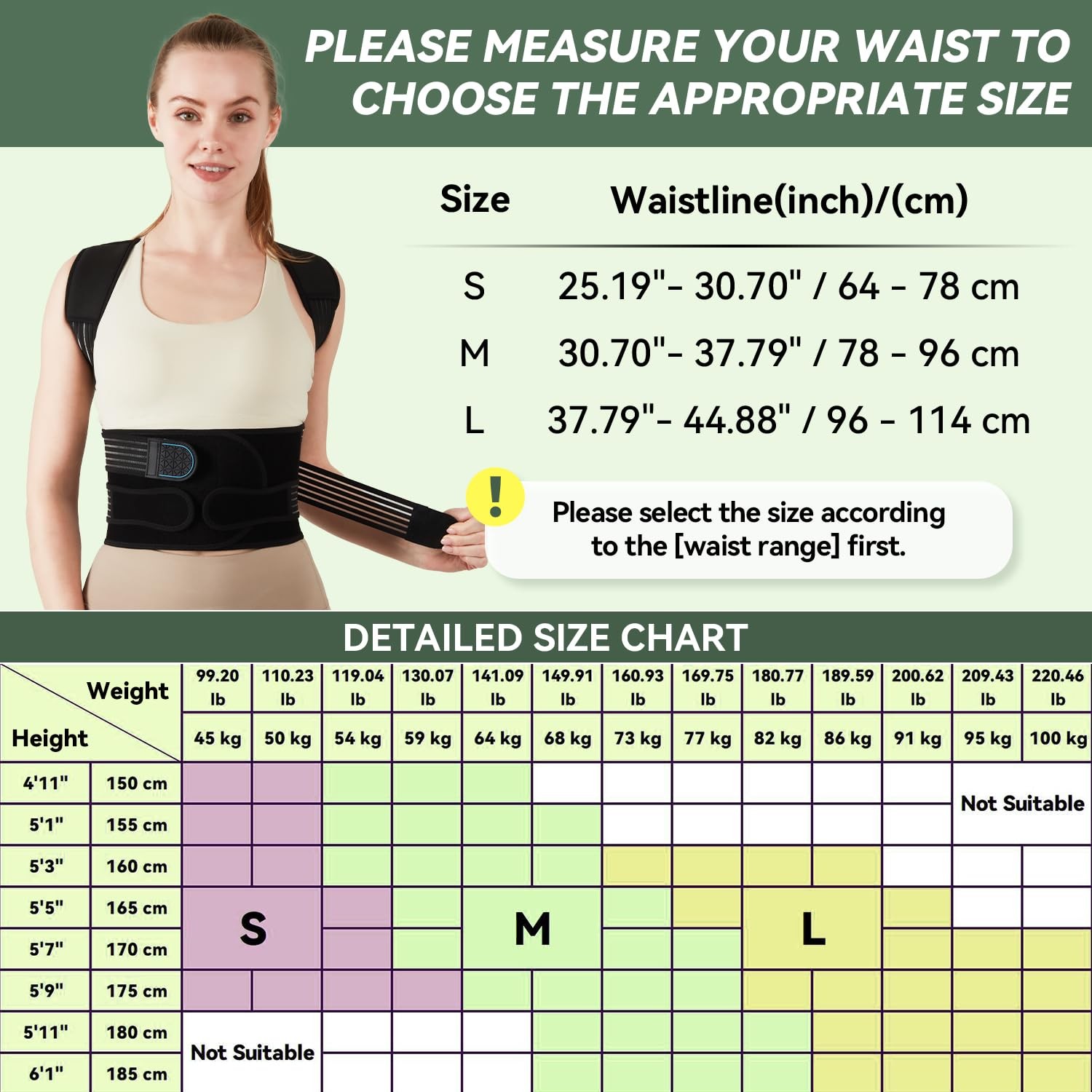 KUHJB Y40 Back Brace Posture Corrector Small Adjustable 4-Point Support for Men