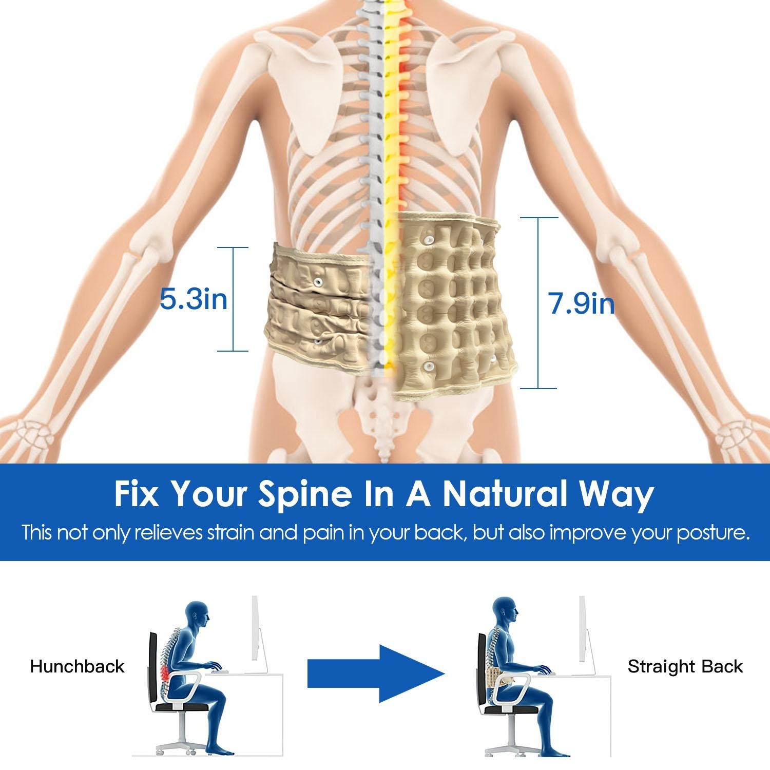 Decompression Back Belt Lumbar Spine Support Lower Air Traction Device w/ Hand