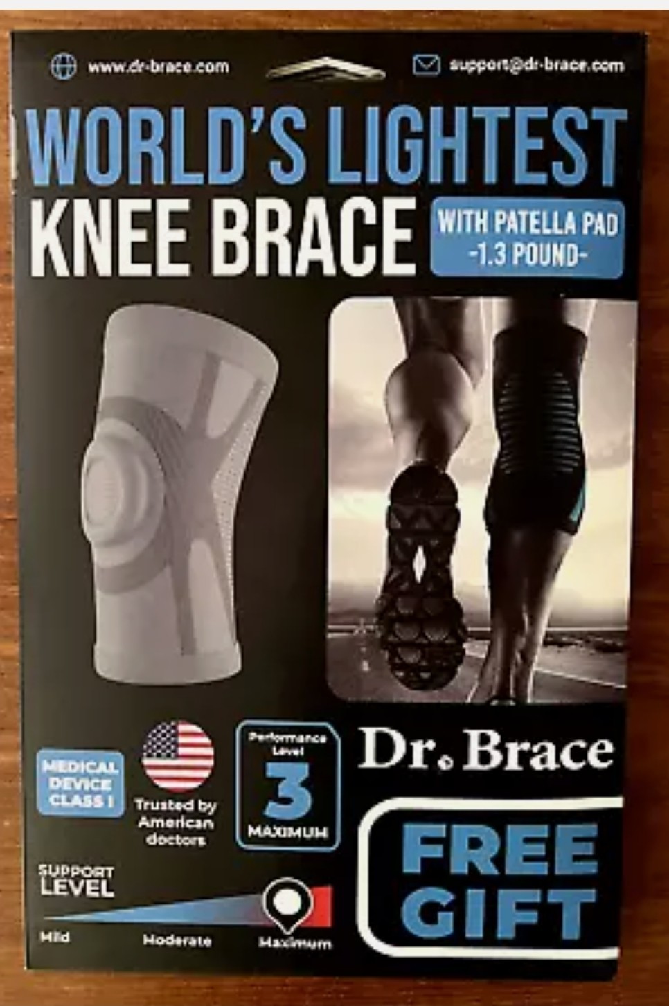 DR. BRACE ELITE Knee Brace Performance Level 3 MAXIMUM Patella Pad T6 Med Class