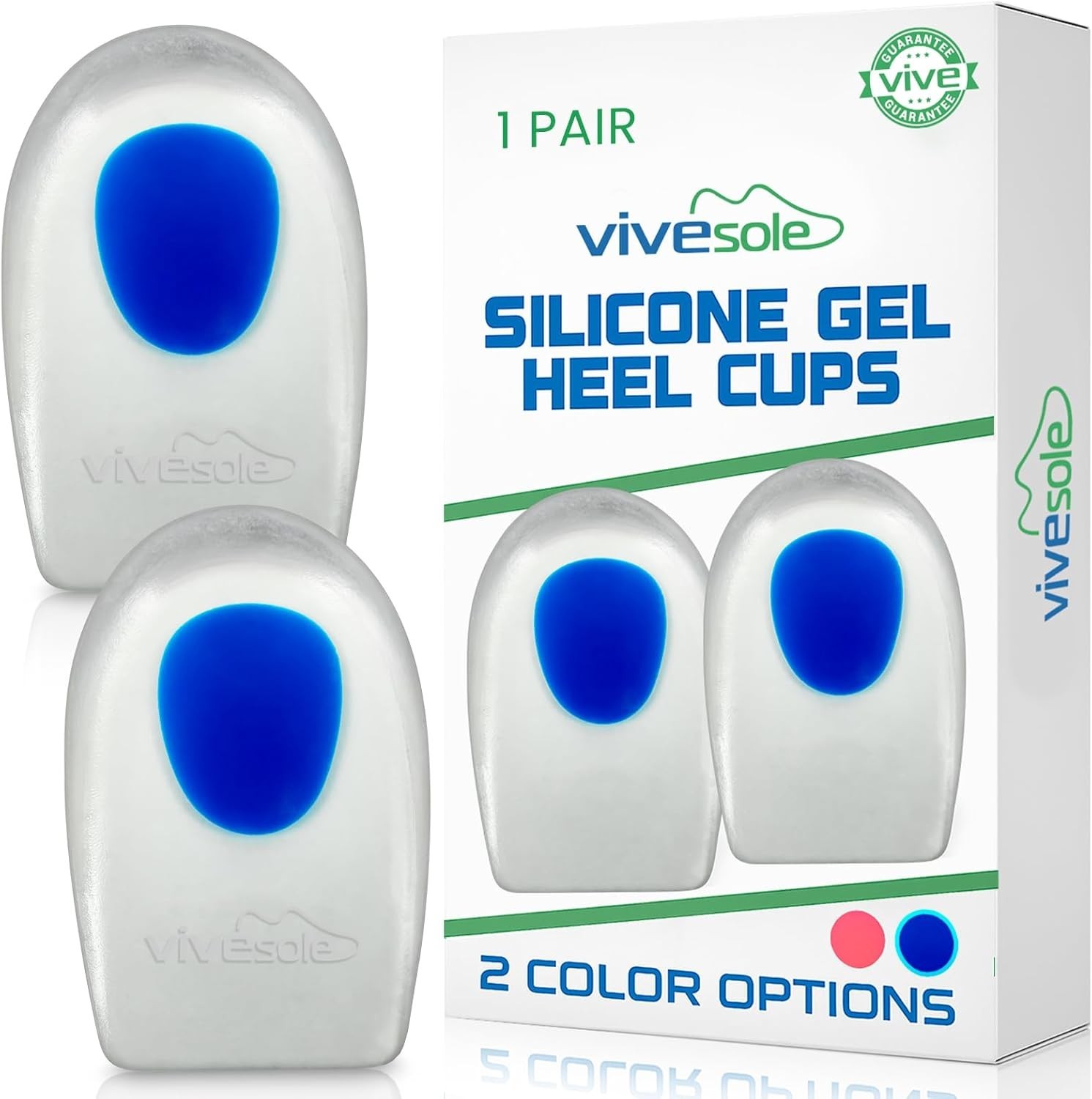 Gel Heel Cups – Silicone Cushion Inserts for Plantar Fasciitis Relief, Blue, S/M