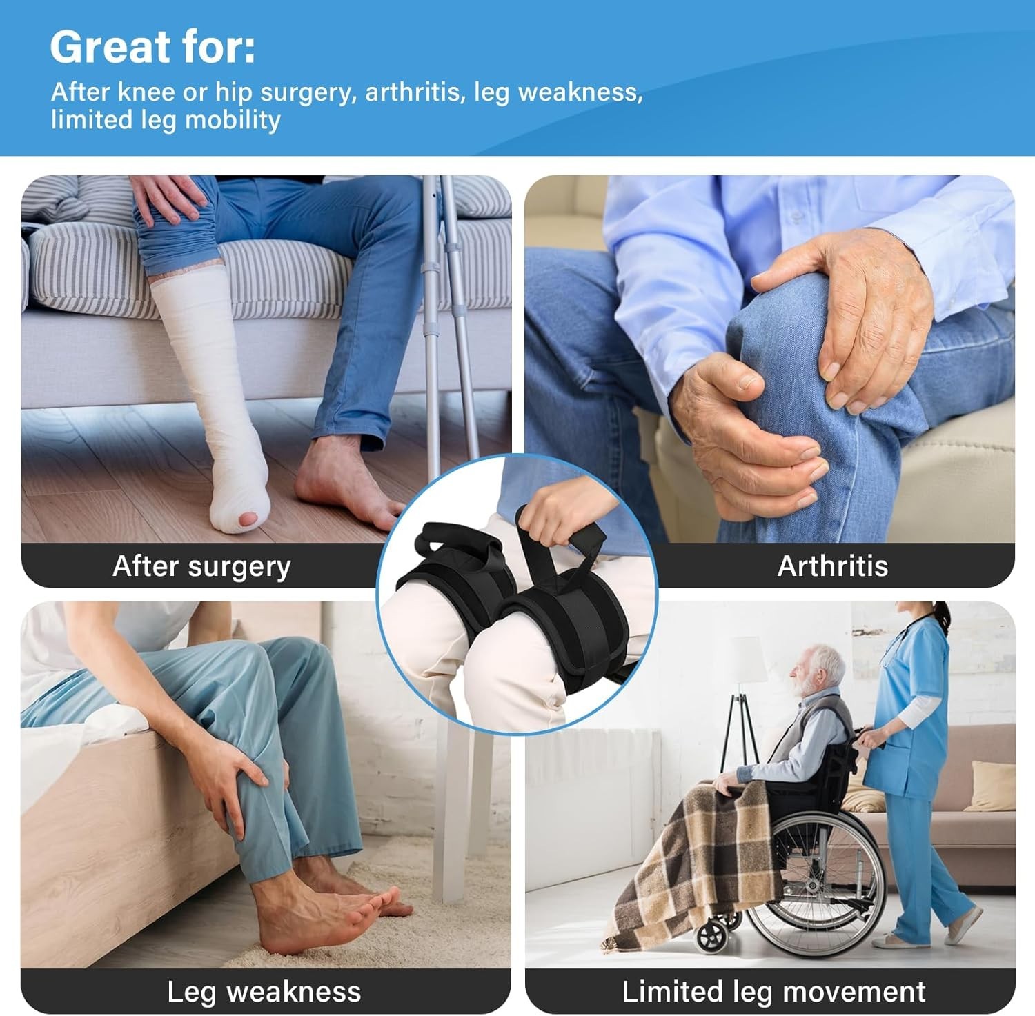 Adjustable Thigh Lifter Straps with Padded Grip for Limited Mobility Support