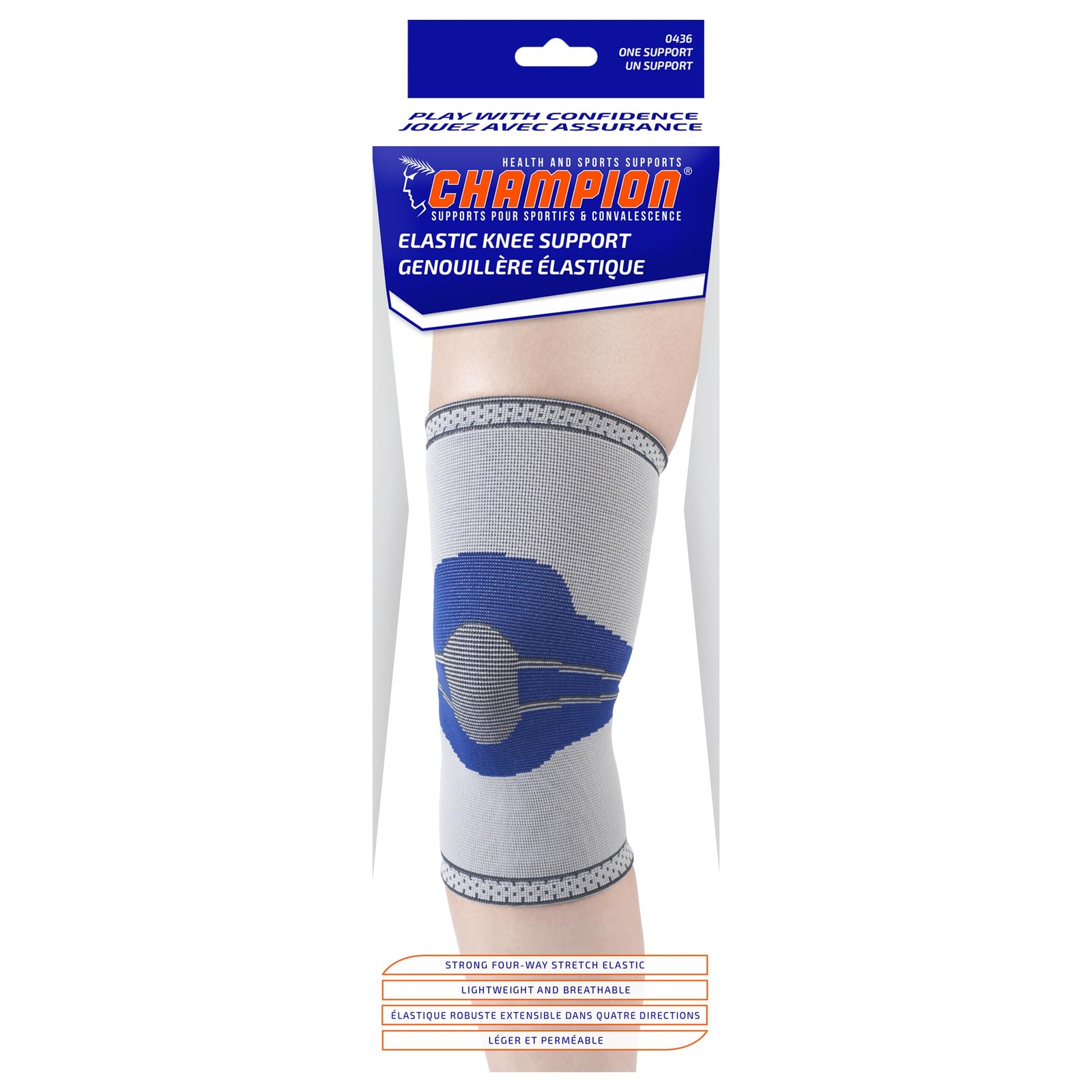 Champion Elastic Knee Support Compression Sleeve, Gray, Medium Medium, Gray