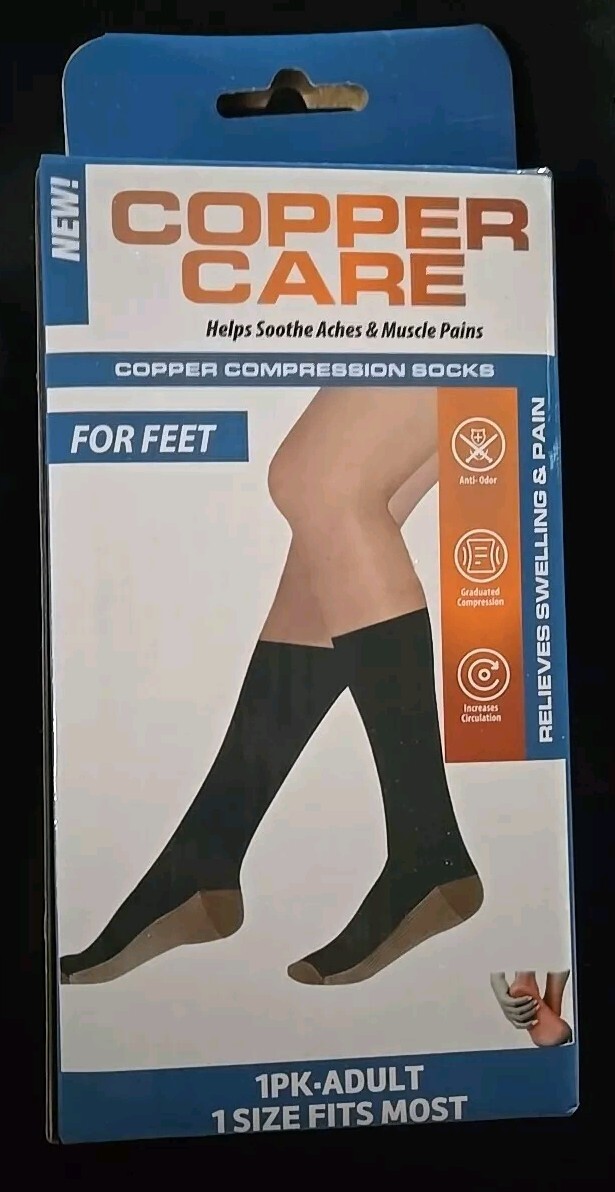 Copper Care Unisex Adult COMPRESSION SOCKS Soothes Aches & Pain UNISEX NEW Black