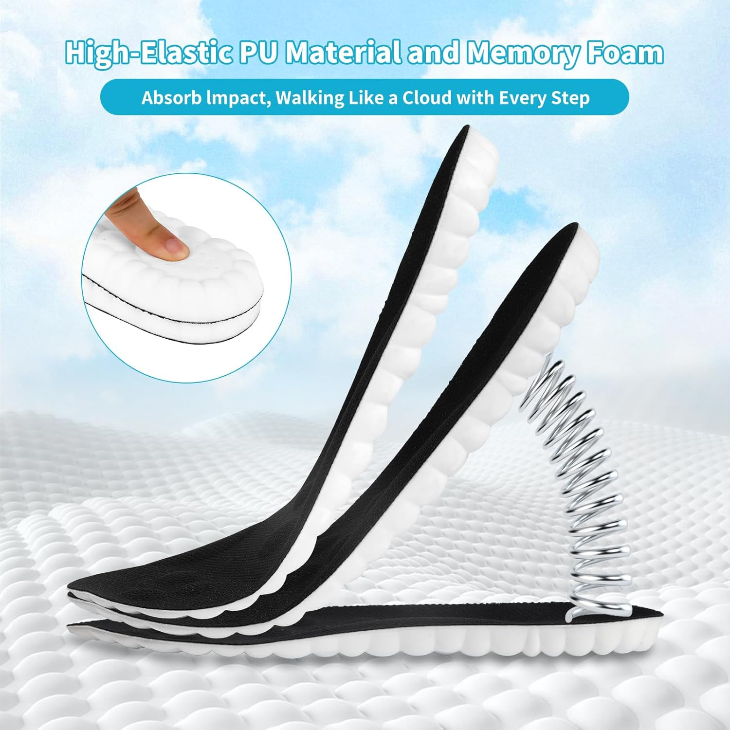 2 Pair Cloud Soles for Men,Super Soft Comfort Insoles,Trim to Fit,With Arch Supp