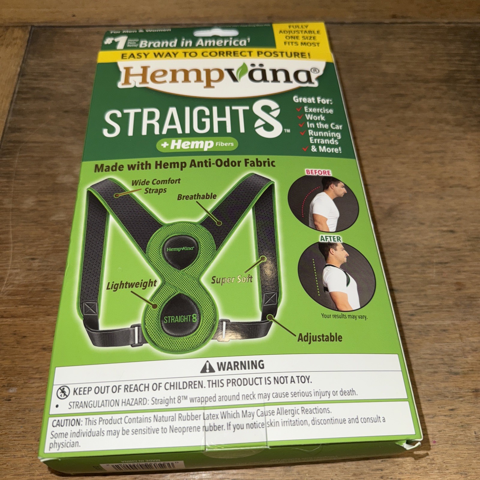 Hempvana Straight 8 Fully Adjustable Posture Corrector – One Size Fits Most- NEW