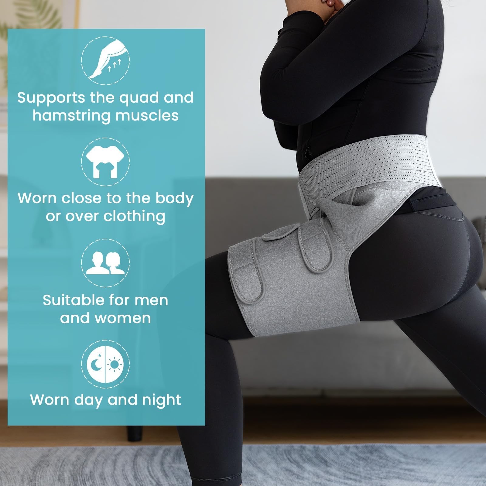 Adjustable Hip Brace for Sciatica Pain Relief, Compression Sleeve for Thigh & Gr