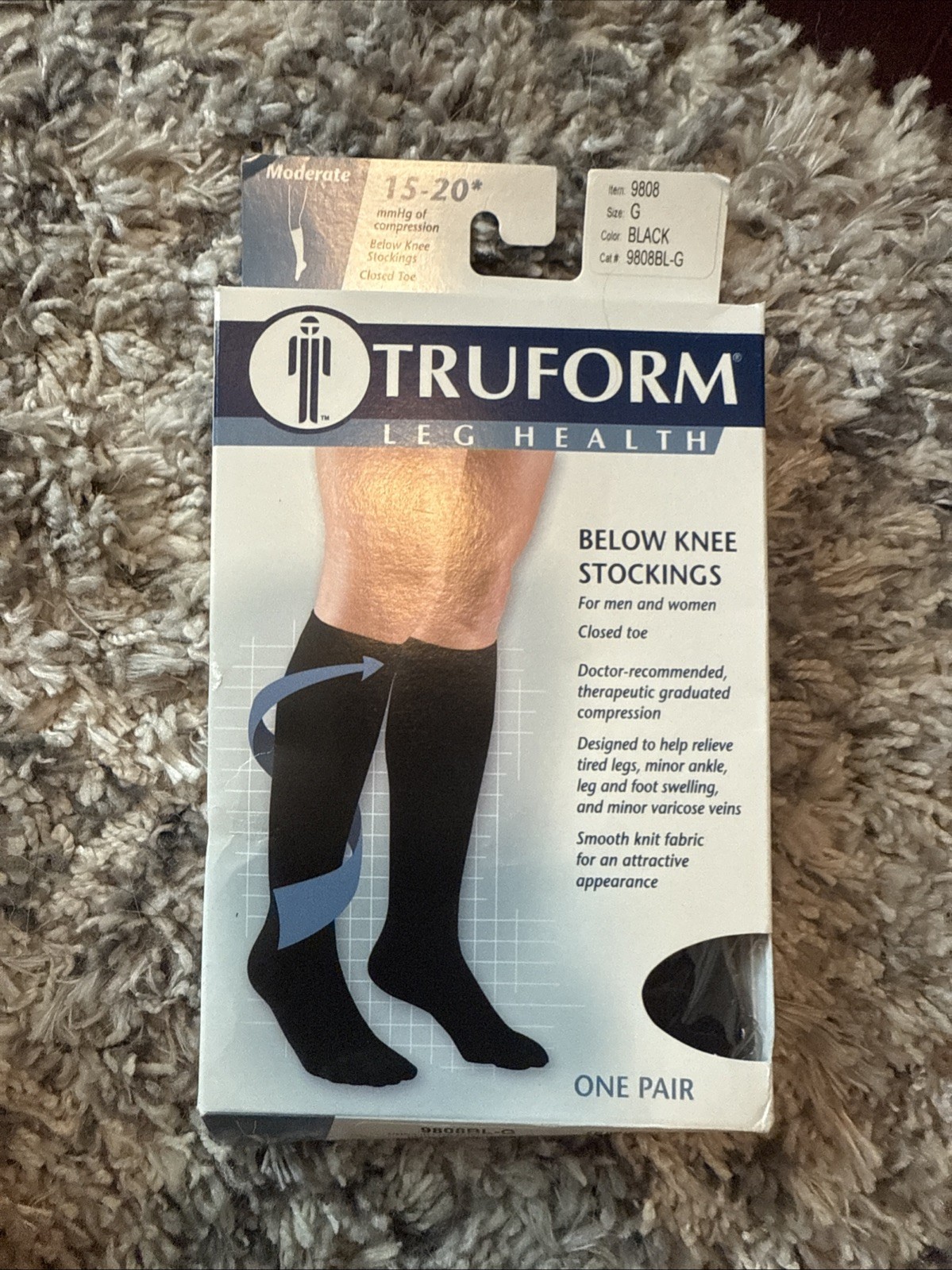 TRUFORM LEG HEALTH BELOW KNEE- STOCKINGS High 15-20 mmHg BLACK COMPRESSION NEW