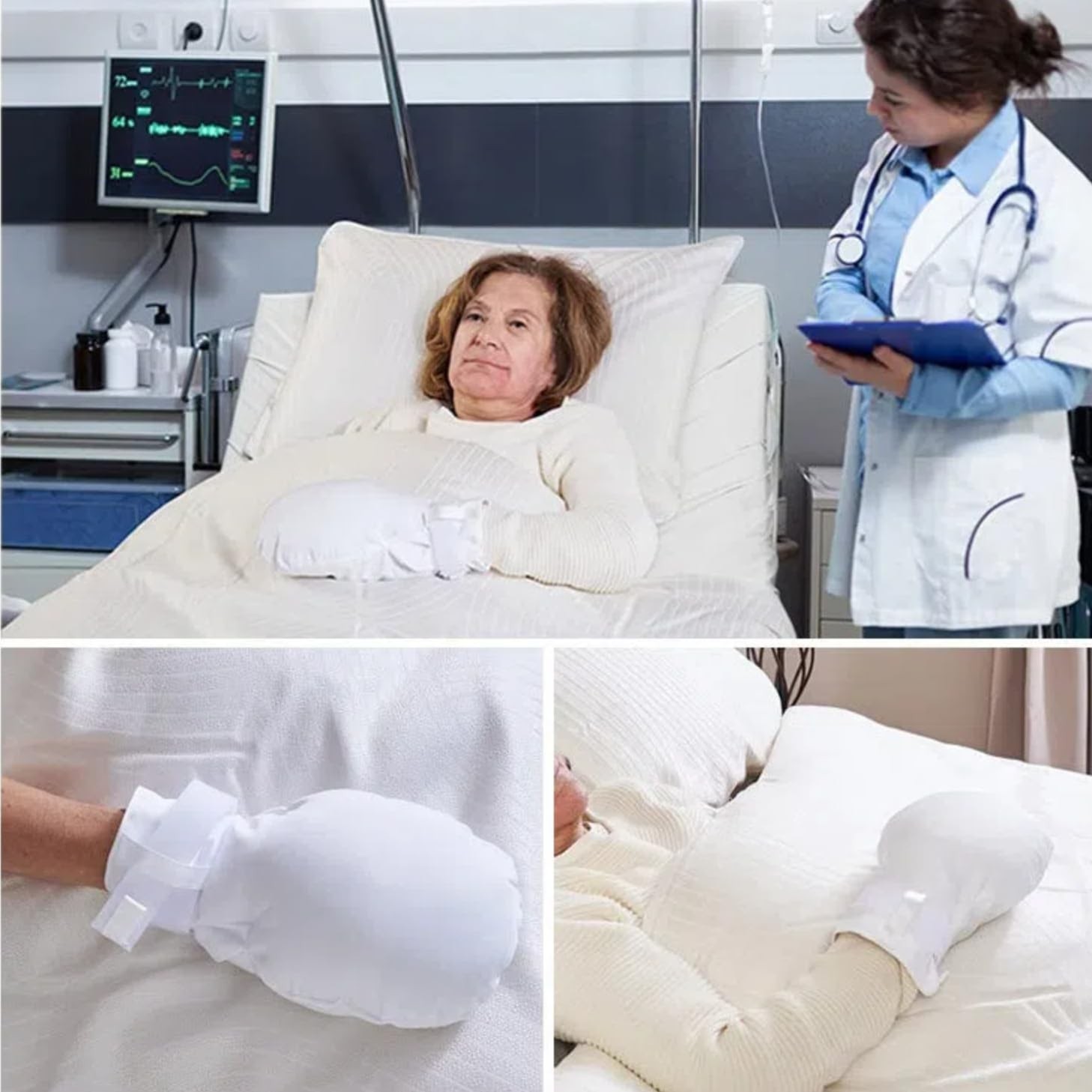 2PCS Elderly Dementia Restraint Gloves, Double Security Mitts, Extra Padding for
