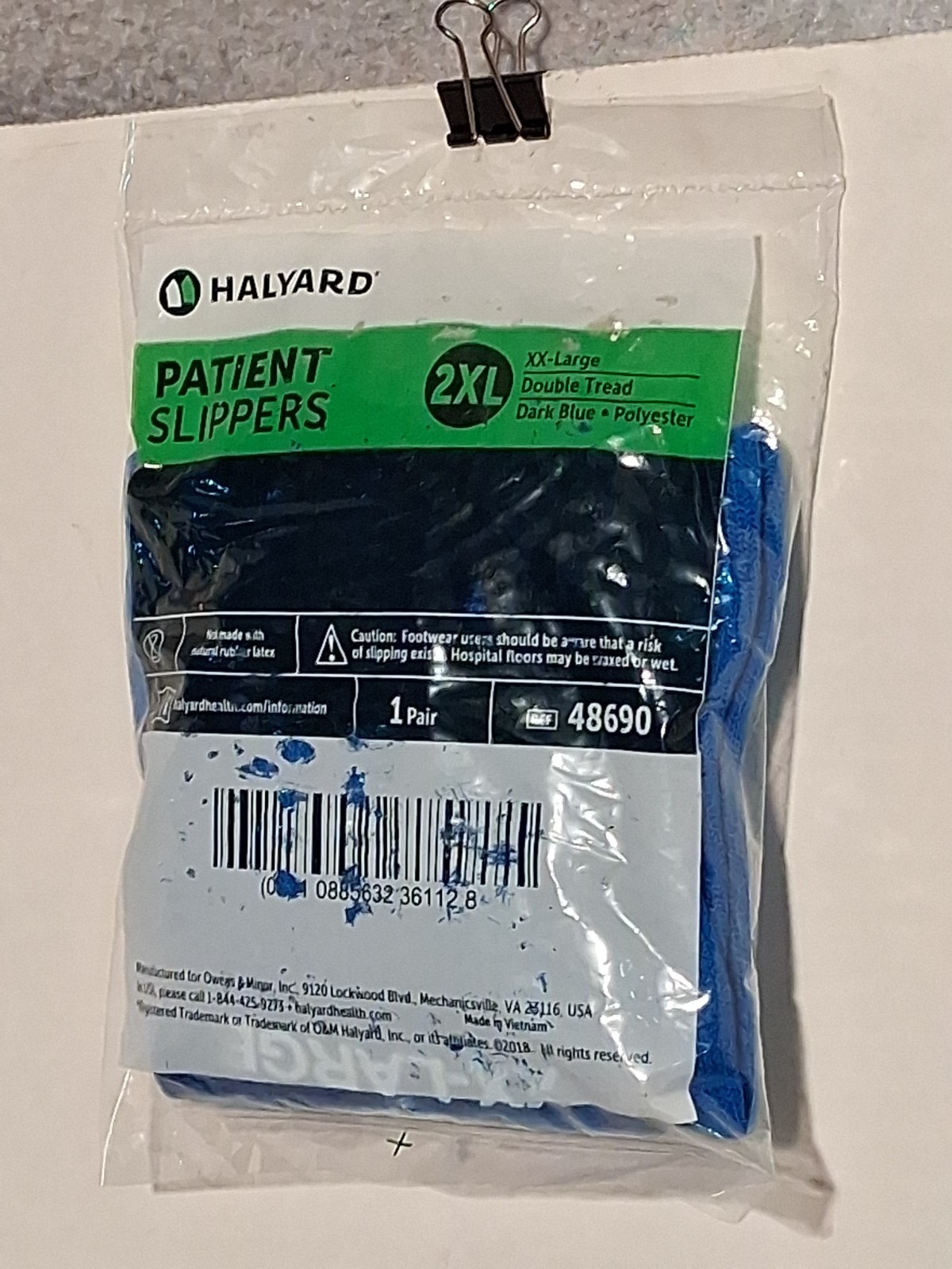 HALYARD Patient Slippers 2XL XXL Double Tread 48690 Blue Grippy Socks