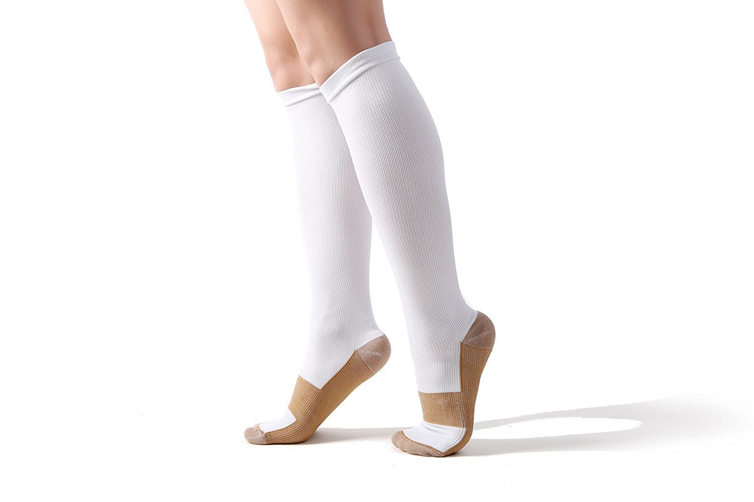 Bcurb Graduated Compression Socks (3 Pair) Calf High Men XX-Large, White/Gold