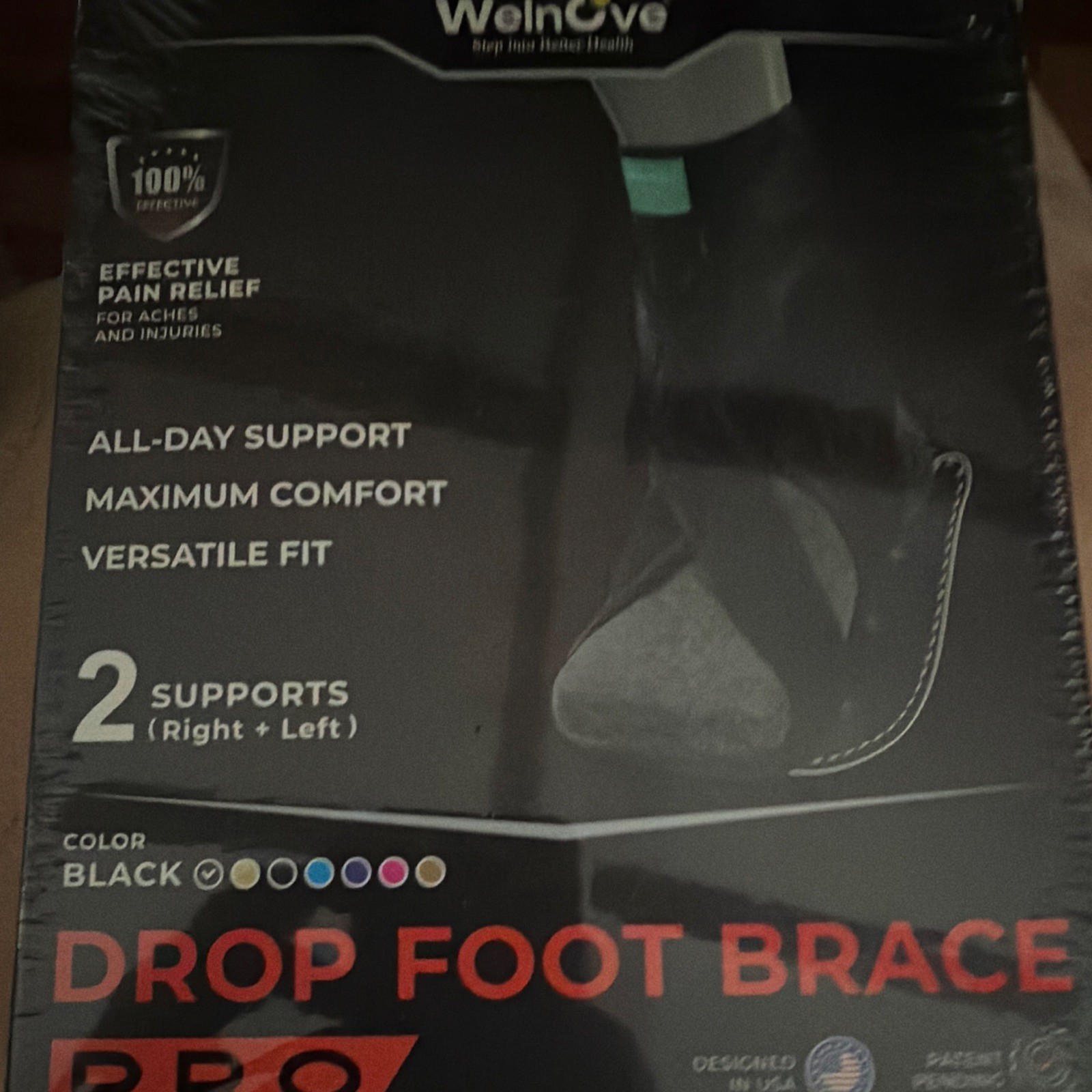 WeinCove Adjustable Drop Foot Brace Pro Black 2-Pack Right/Left One Size