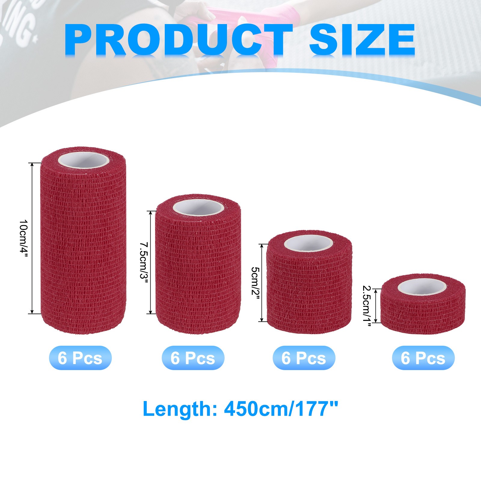1″/2″/3″/4″ 24 Pcs 5 Yard Self Adhesive Bandage Wrap Self Tape Dark Red