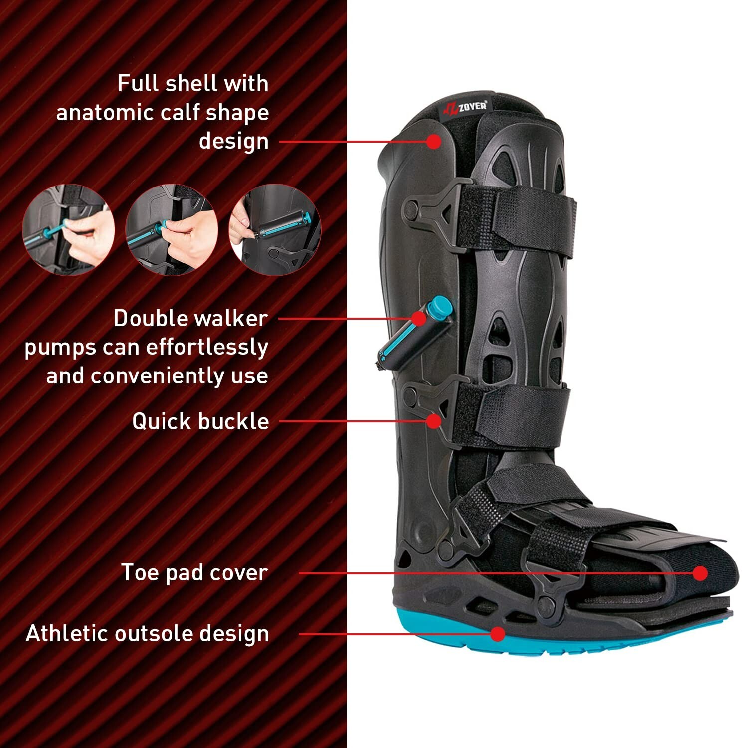 Zoyer Recovery+ 17″ Pro Walker Boot w/ Dual Pumps Small size
