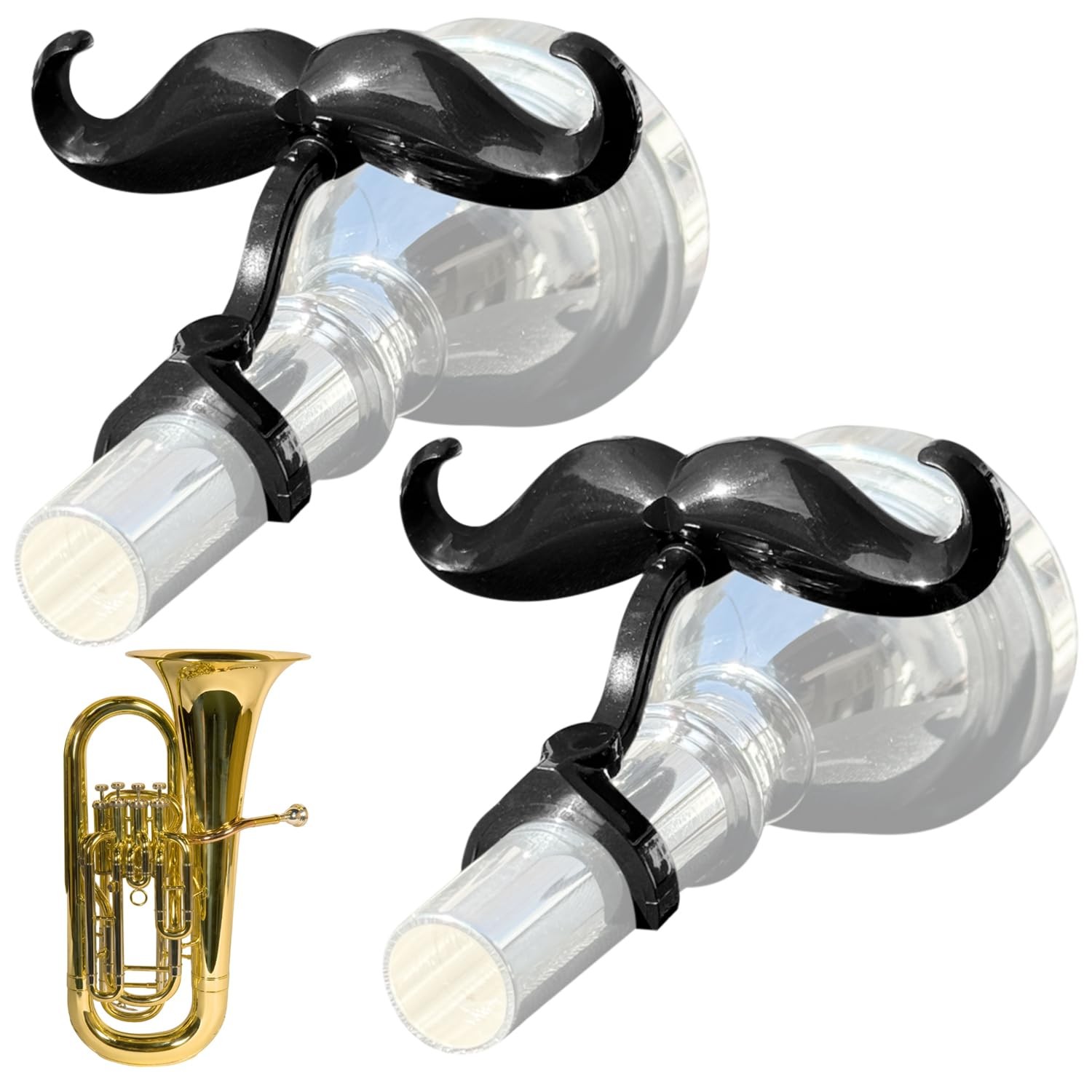 2 Pack Clip-On Mustache, Tubas, Protective Case, Fits All Tuba Mouthpieces
