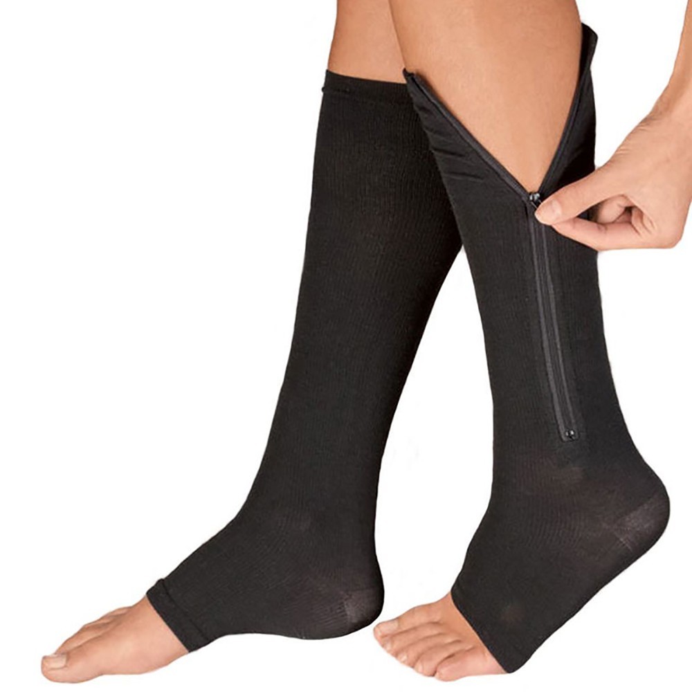 Open Toe Zipper Compression Socks Support Graduated Stockings Unisex 20-30mmHg