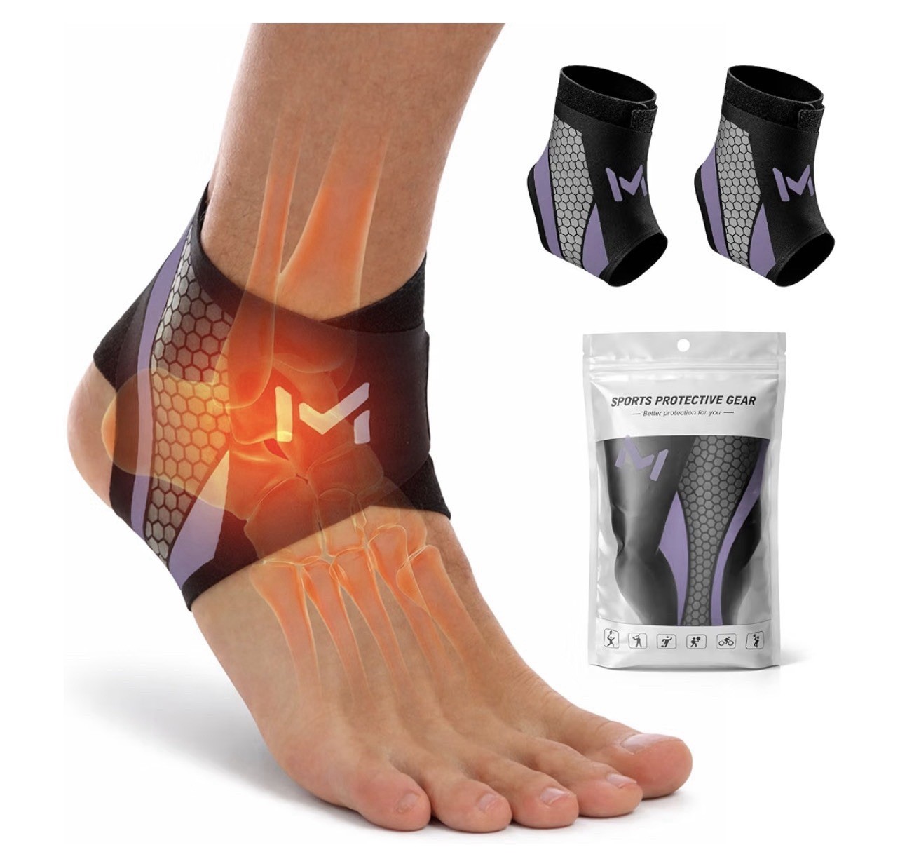 2 Pack Ankle Brace Compression Support for Men Women, Adjustable Lace-Up
