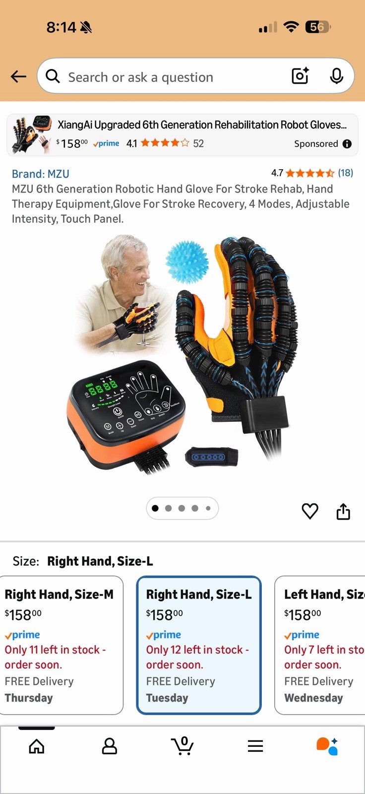 M2U Hand Rehabilitation Robotic Glove. Stroke Recovery. Right Hand Large