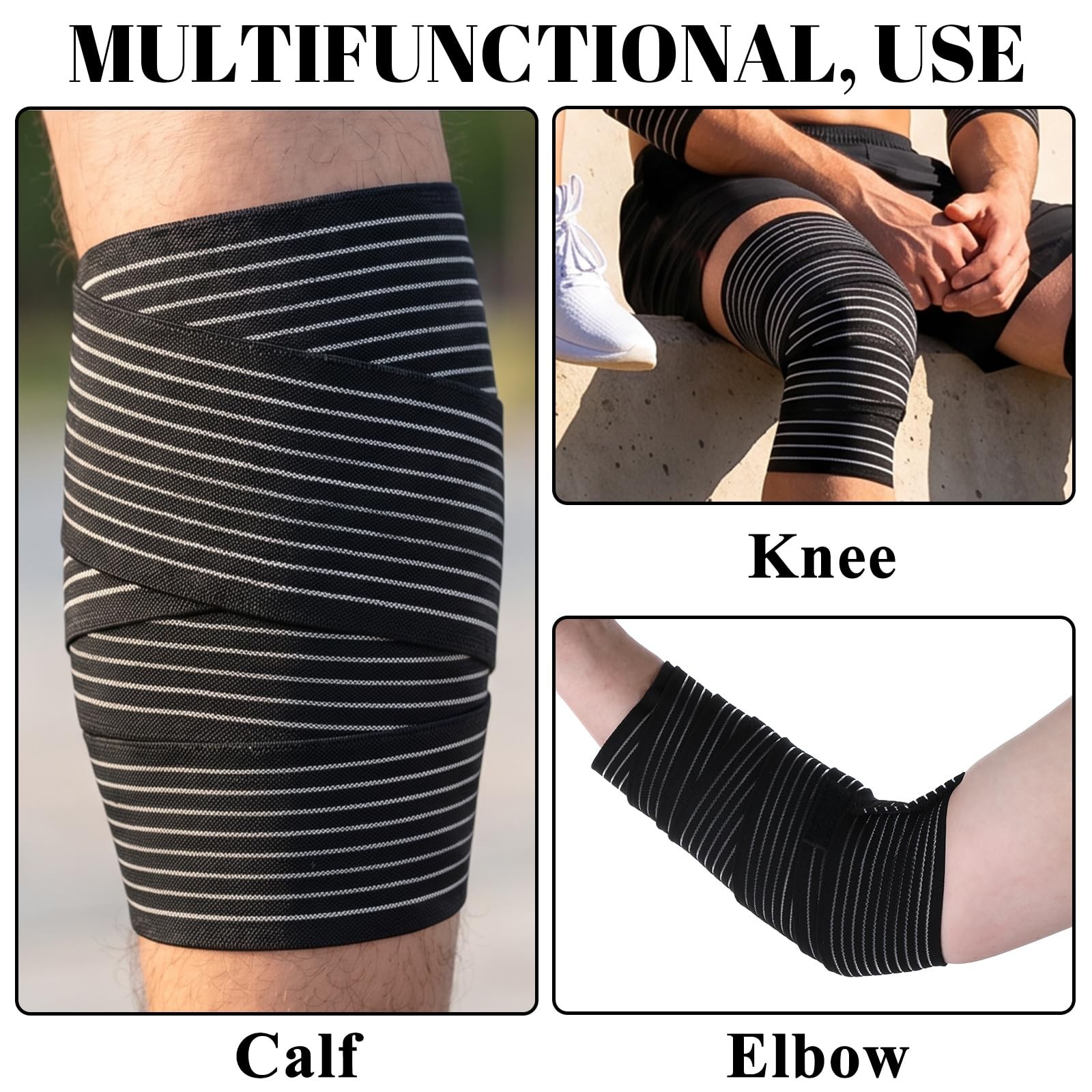 Gemoioio 2Pcs Hamstring & Thigh Compression Wraps, Adjustable Black
