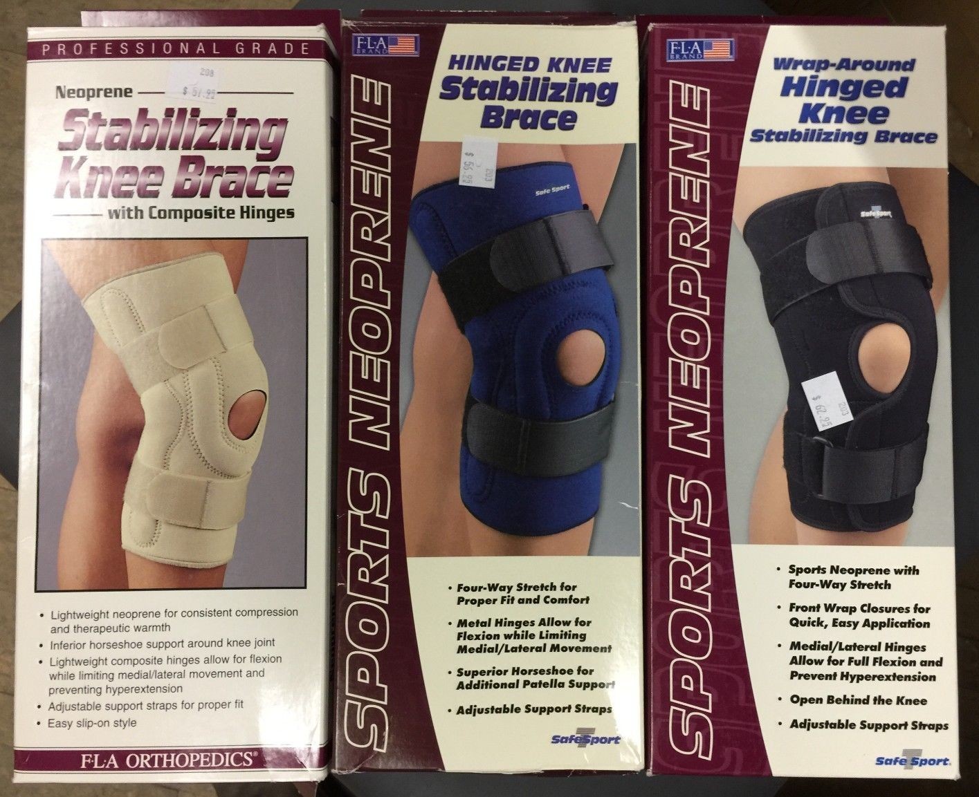 New FLA Orthopedics Wrap Around Neoprene Hinged Knee Stabilizing Brace