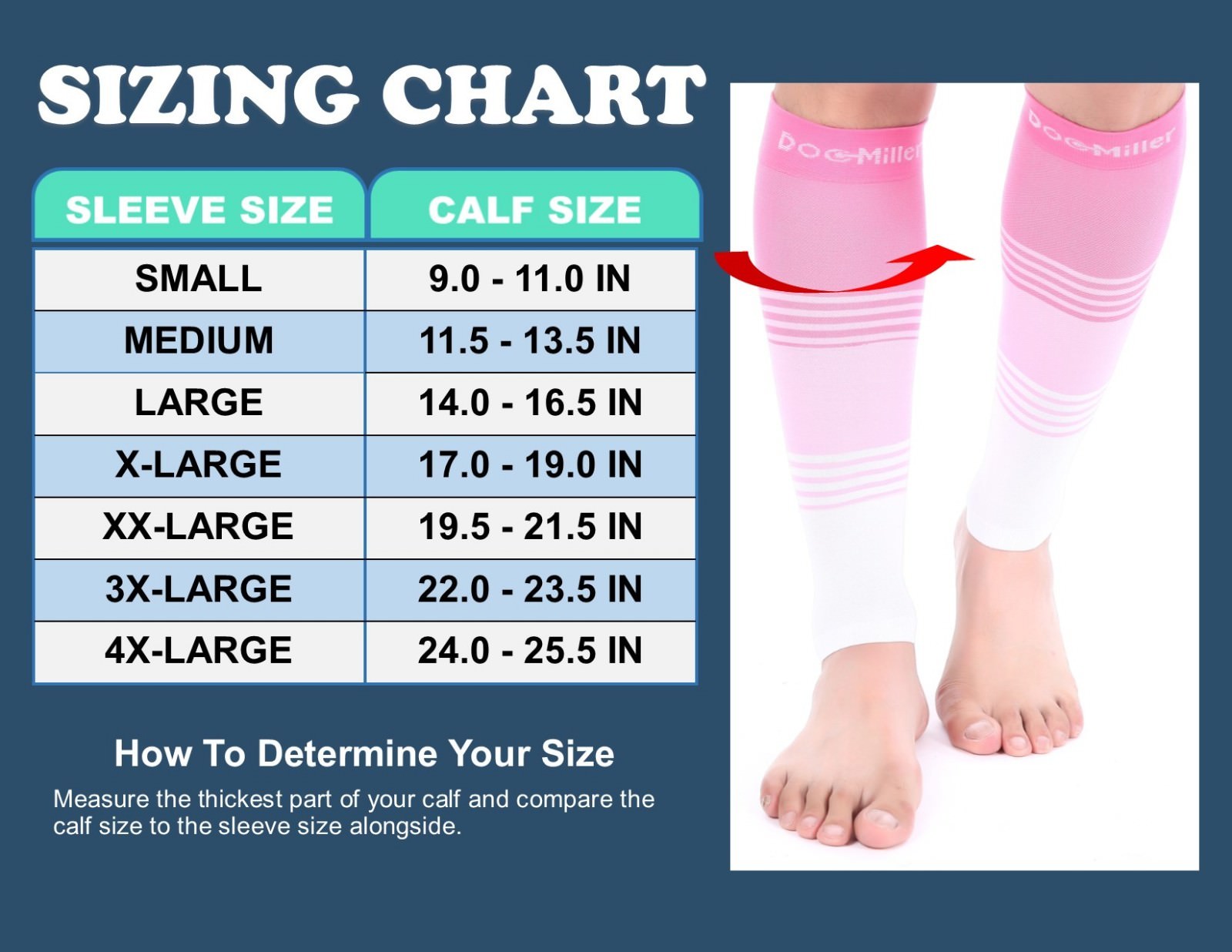 Doc Miller Calf Compression Sleeve 1 Pair 20-30mmHg Varicose Veins PINK/PINK/WHT