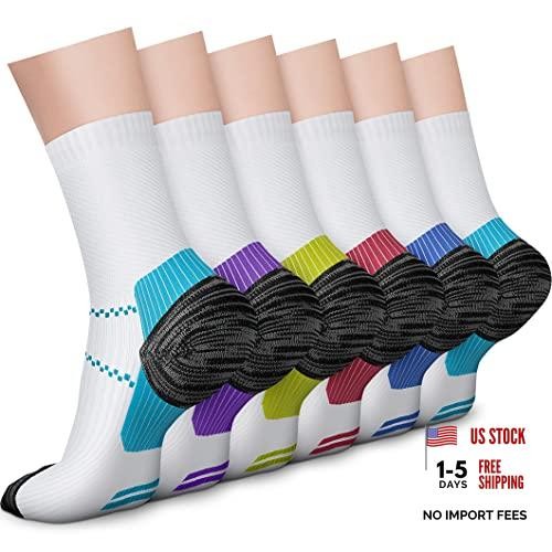 6 Pairs Crew Compression Socks for Women Small-Medium 01 White/Blue/Pink/Blue