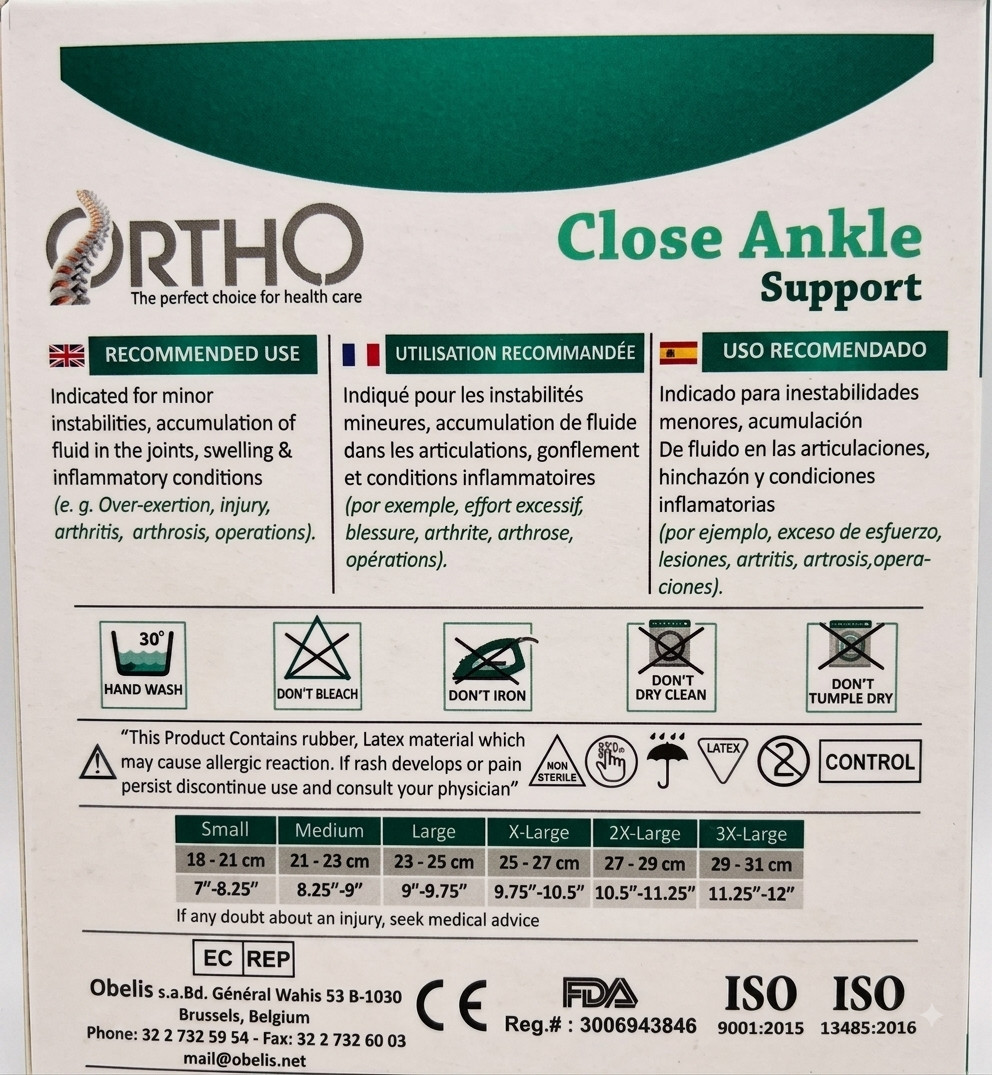 ORTHO Close ankle support Egyptian cotton FDA