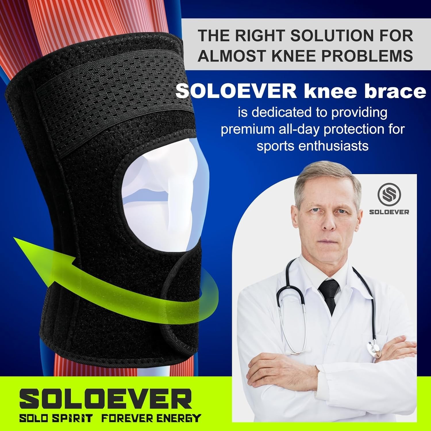 Ultra-Thin Knee Brace with Side Stabilizers for Women & Men, Adjustable Knee …