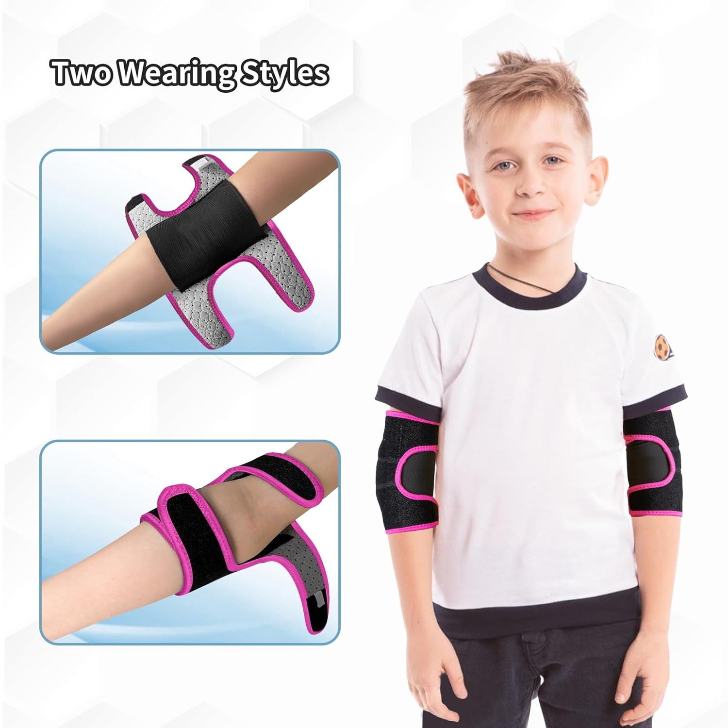 Kids Elbow Brace Arm Sleeve, Adjustable Sport Small, Black-Pink(elbow pads)