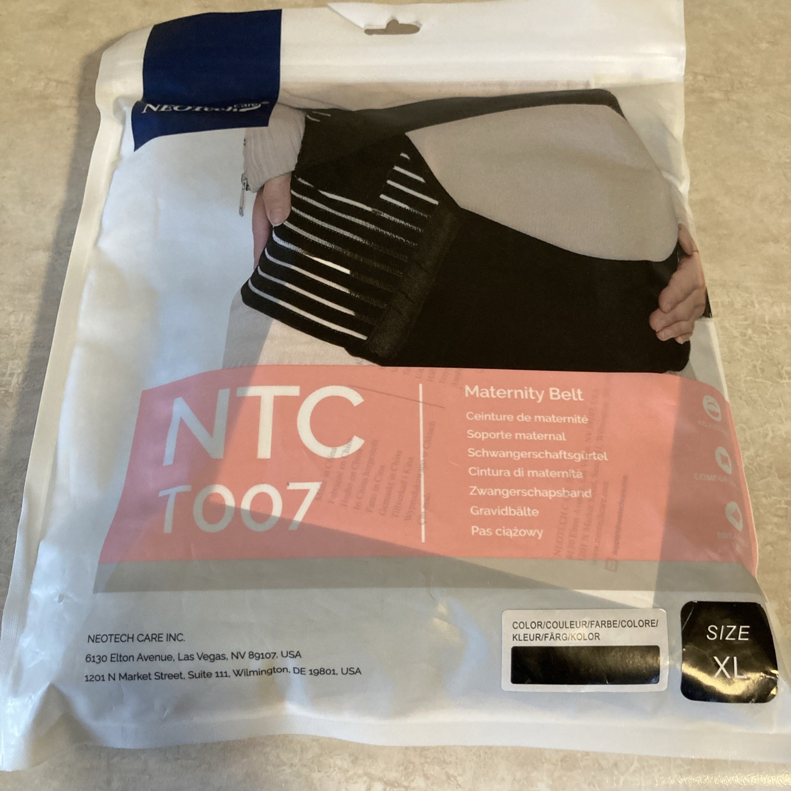 Neo Tech Care NTC T007 Maternity Support Belt Belly Band Black Size XL NEW