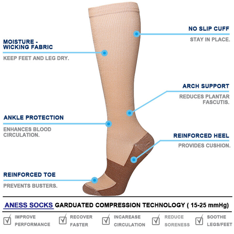 6 Pairs Copper Compression Socks 20-30mmHg Graduated Support Mens Womens S-XXL