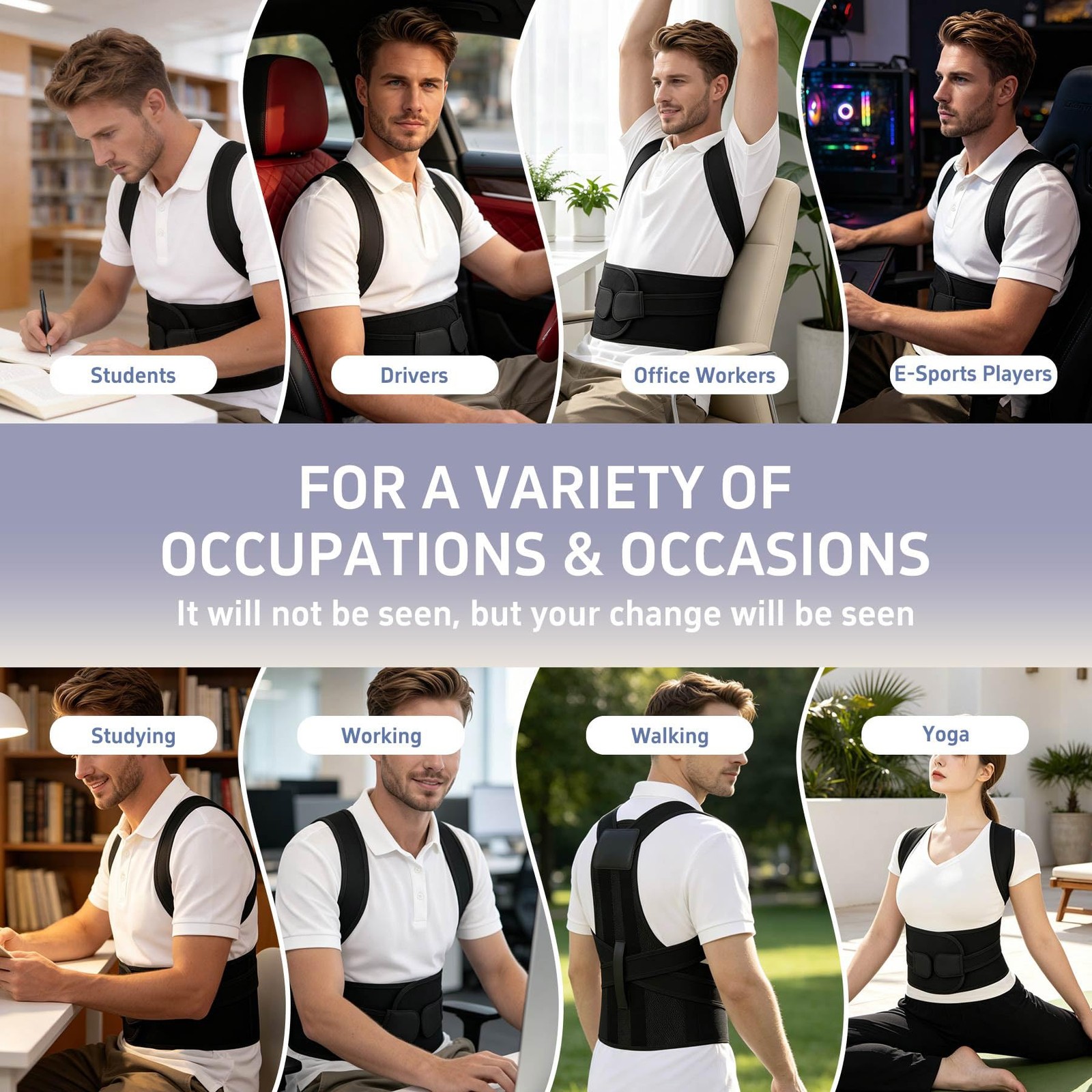 Posture Corrector for Women and Men, Full Back Brace Small, Black