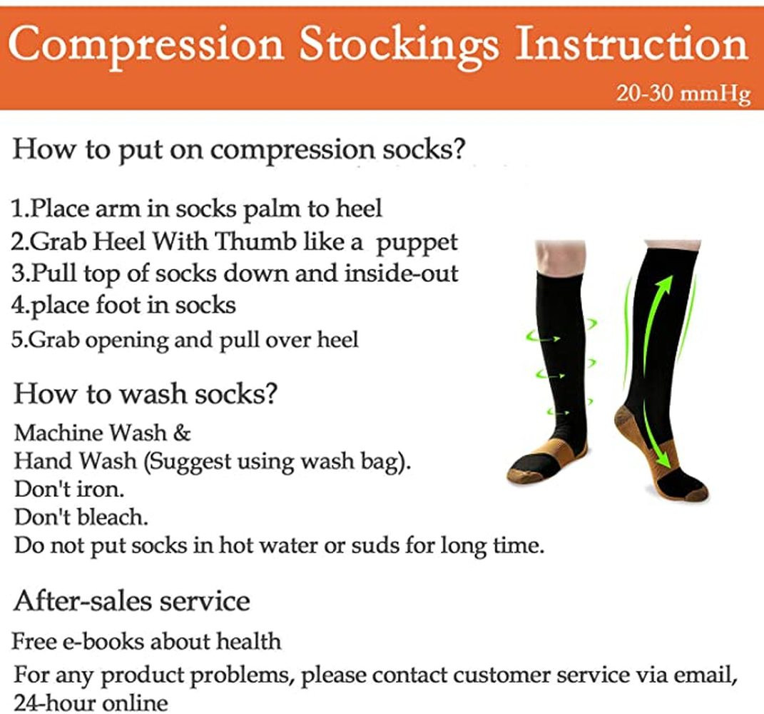 Hose Compression Socks (3/6 Pairs) 20-30mmHg Calf Leg Foot Support Stocking