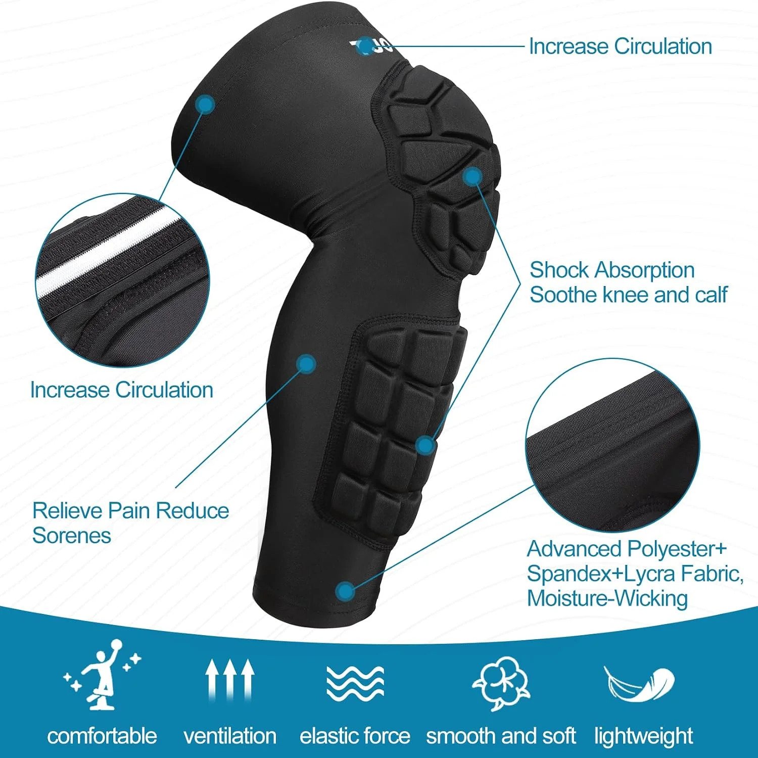Padded Knee & Shin Guards Calf Pads Protector Compression Leg Sleeve Knee Brace