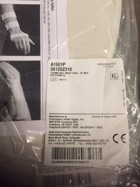 Rolyan A1601P Thumb Hole Wrist Cock-Up Splint – Polyform Solid 1/8″ (Pack of 3)