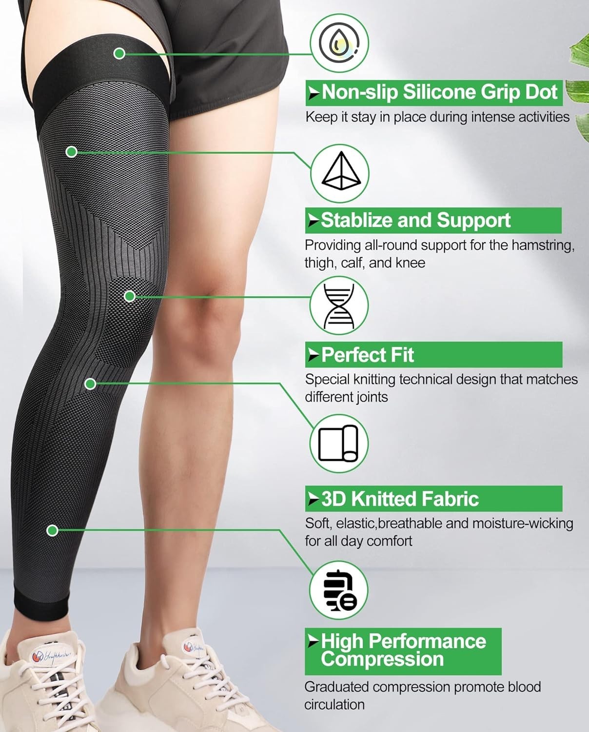 Unisex Thigh High Compression Sleeves 20-30mmHg – Alleviate Leg Pain, Black M