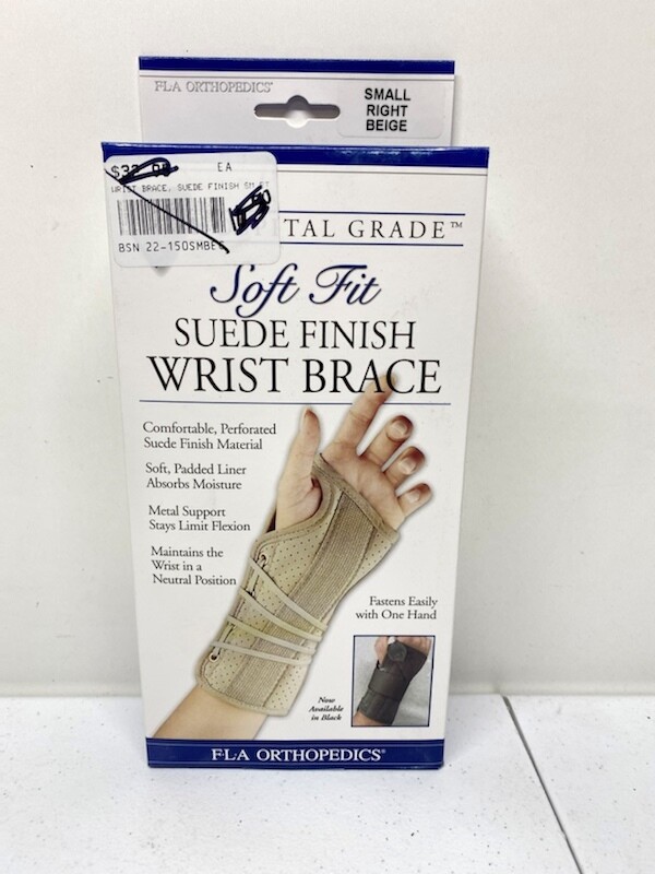 FLA Beige Right Hand Soft Fit Suede Finish Wrist Brace Small