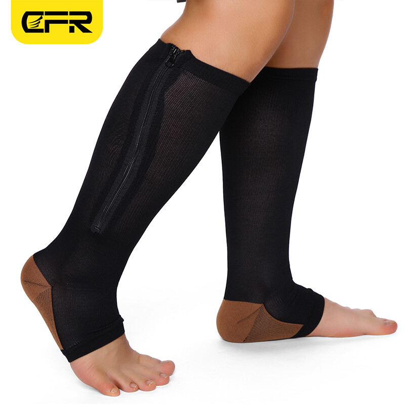 Copper Zipper Compression Socks Support Graduated Stockings Calf Leg Mens Women