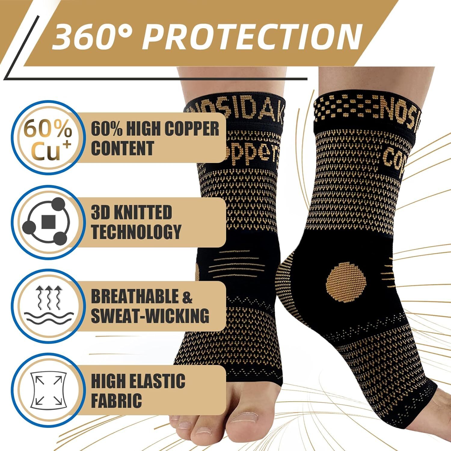 Copper Ankle Support Brace Functional Compression Sleeve Socks Foot Pain Relief