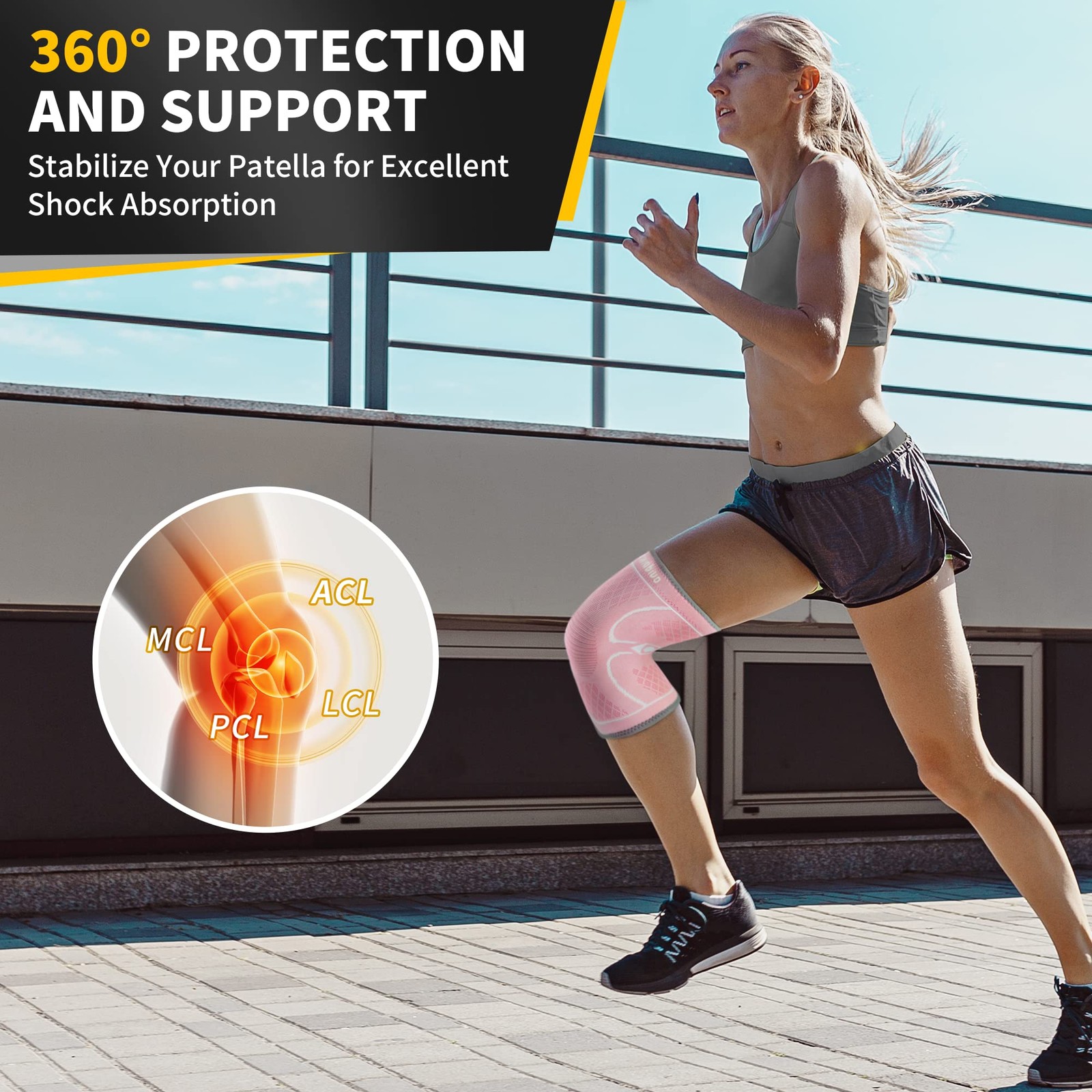2 PCS Rose Knee Brace Compression Sleeve Men Women Support Running Large