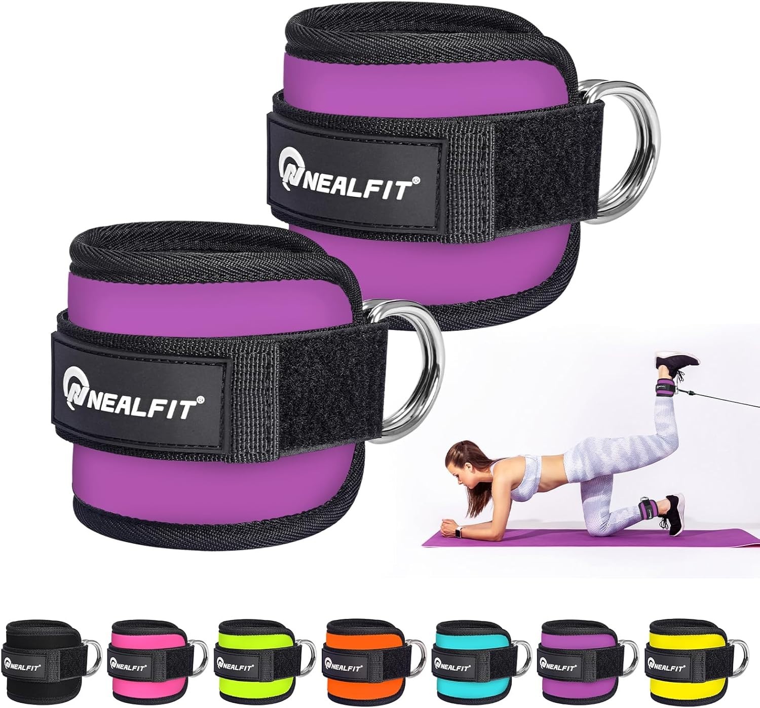 Ankle Strap Cuffs for Cable Machines – Purple, 2 Pack for Glute Workouts