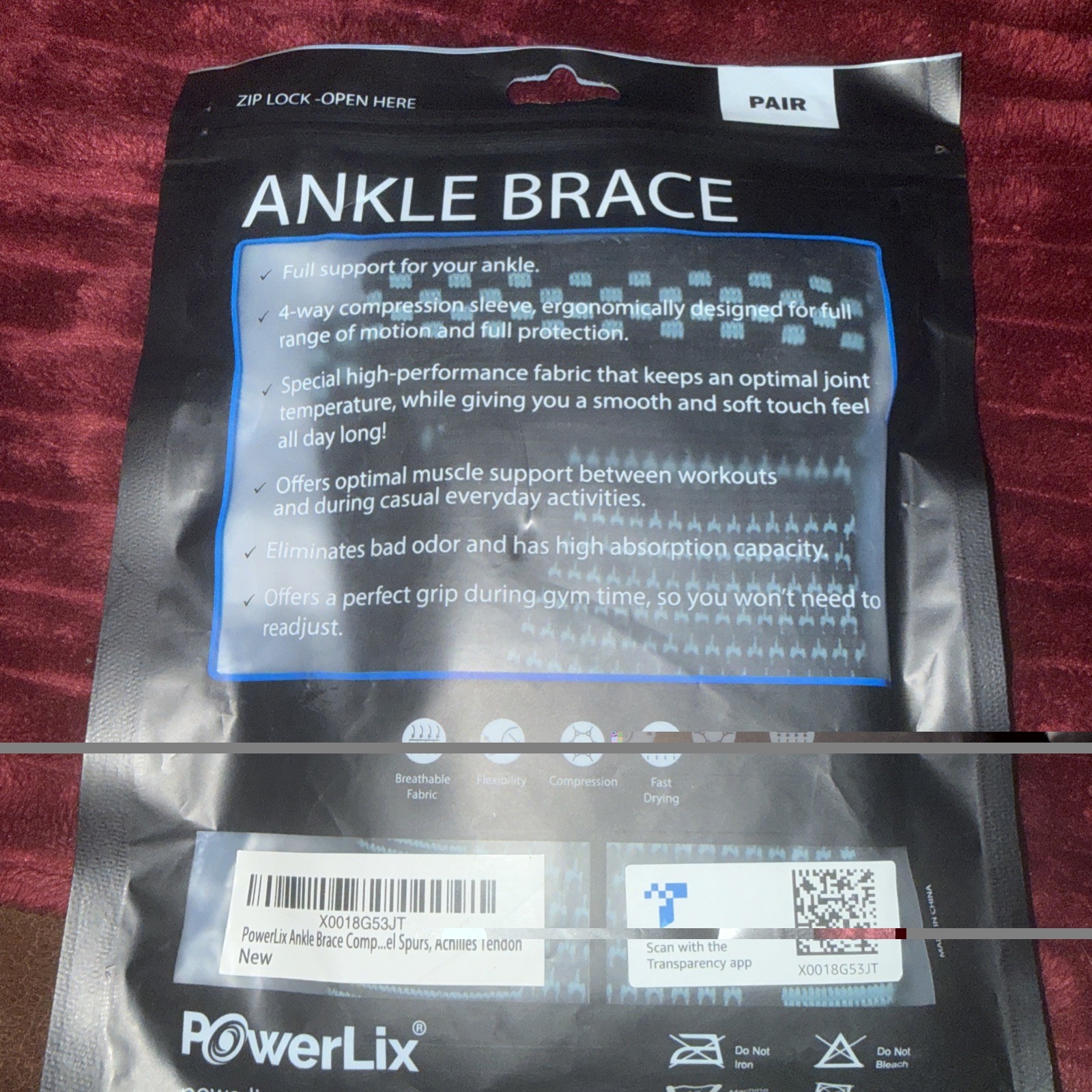 PowerLix Ankle Brace 4 Way Compression Unisex Size SMALL 1 Pair NEW
