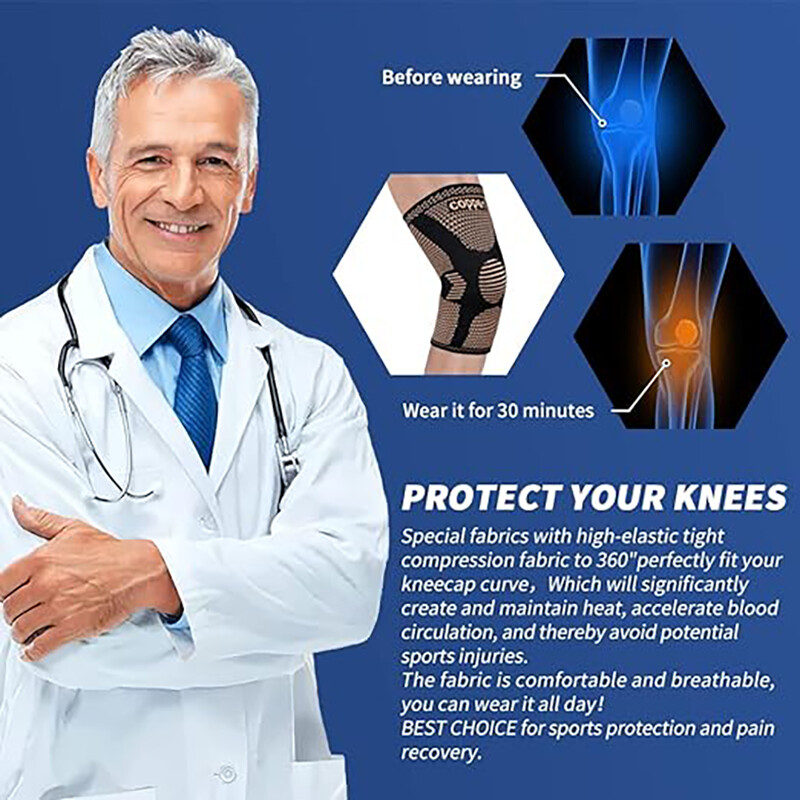 Copper Knee Brace Compression Sleeve Joint Arthritis Support Sport Running Squat