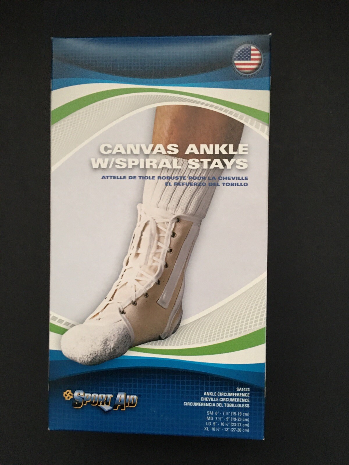 New Sport Aid Canvas Adjustable Ankle Support with laces/ spiral stays Sz L