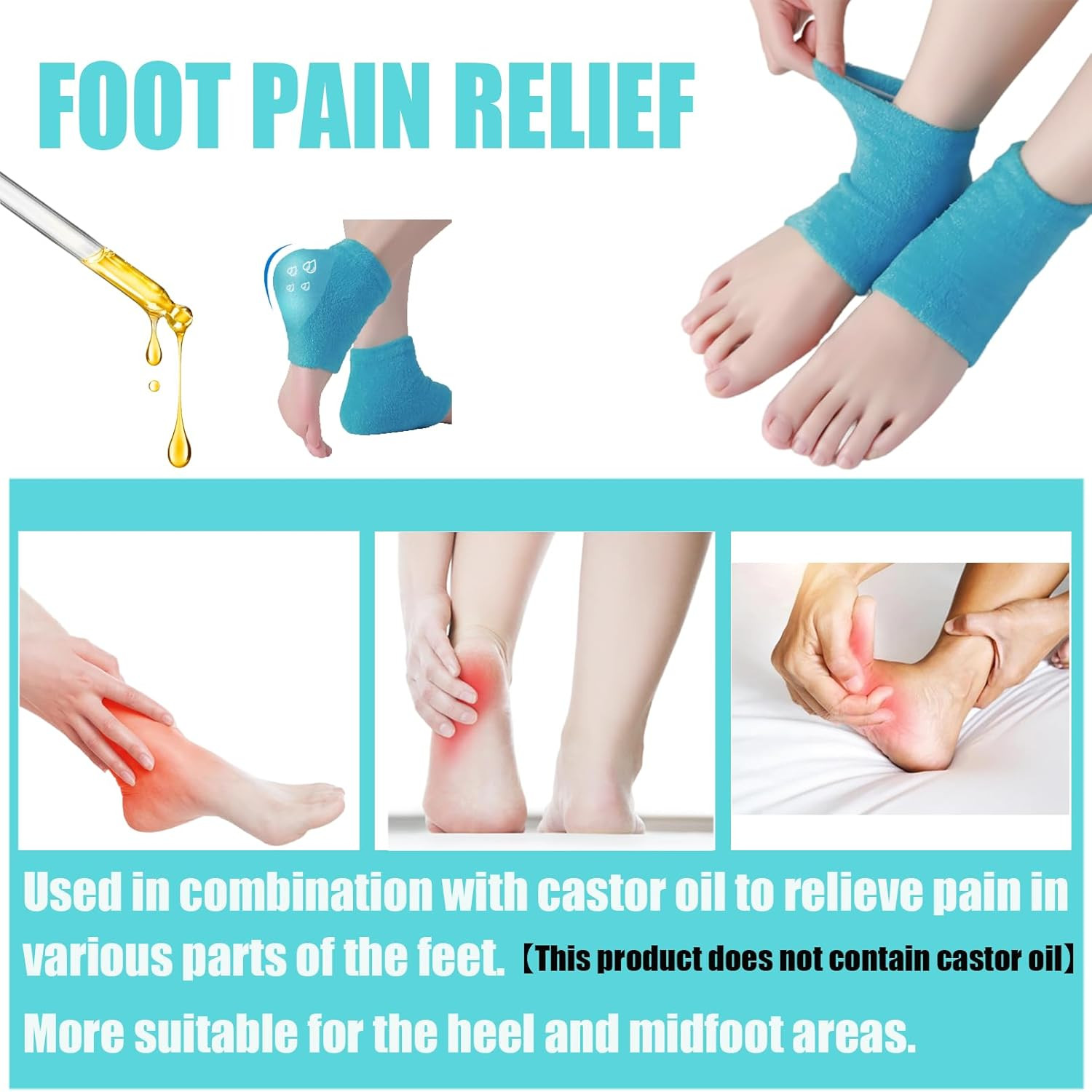 Castor Oil Pack Wrap for Foot, Castor Oil Moisturizing Heel Socks, for Plantar F