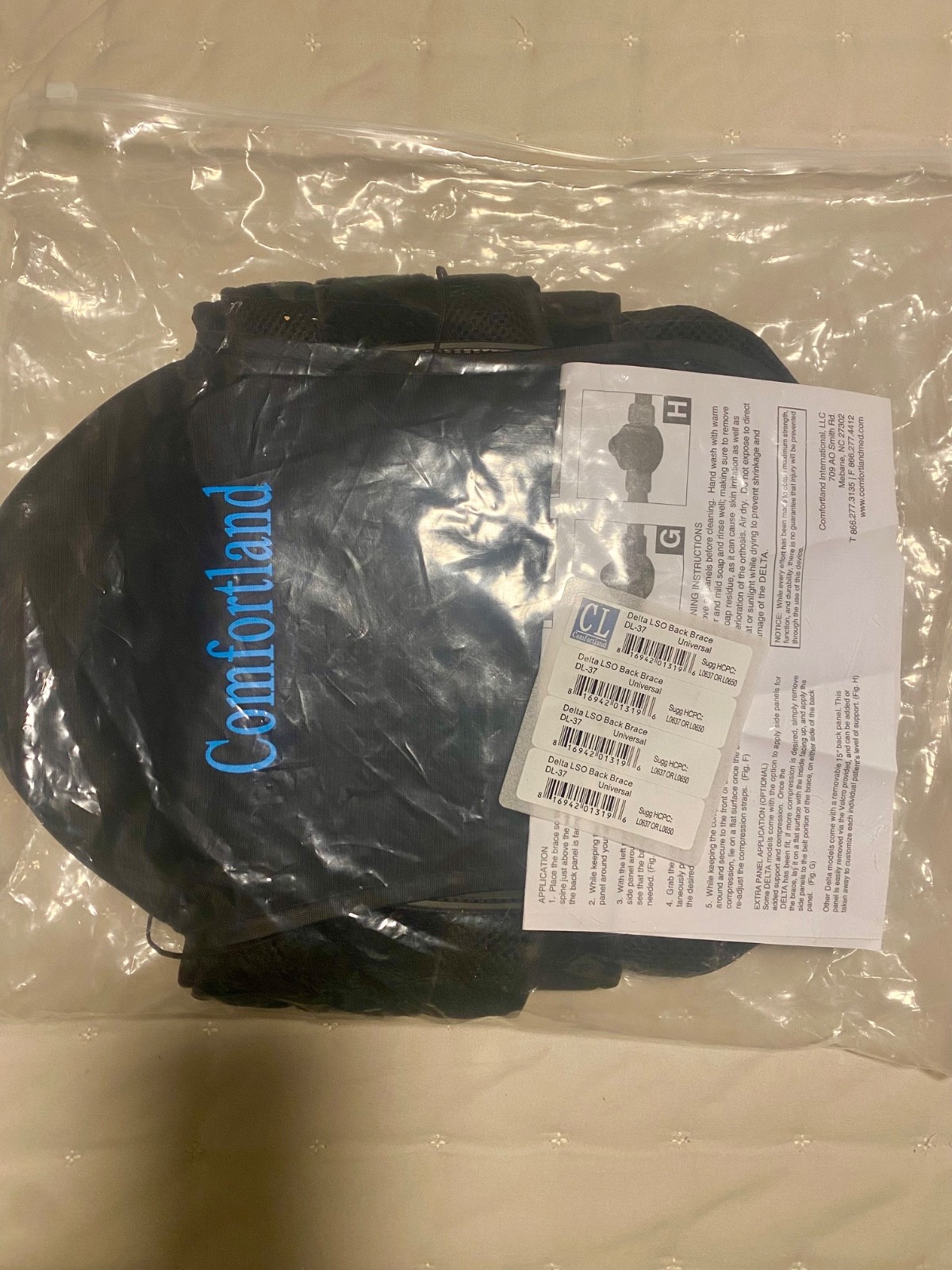 Comfortland Delta LSO Black Back Brace Universal DL 37 w/ 2 Extra Panels XL-2XL
