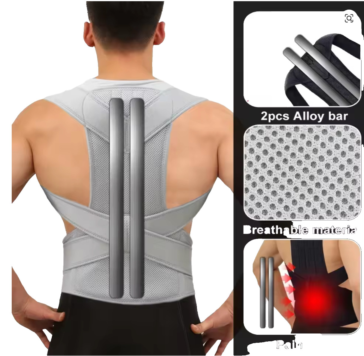Back posture corrector is adjustable with breathable shoulder and waist support