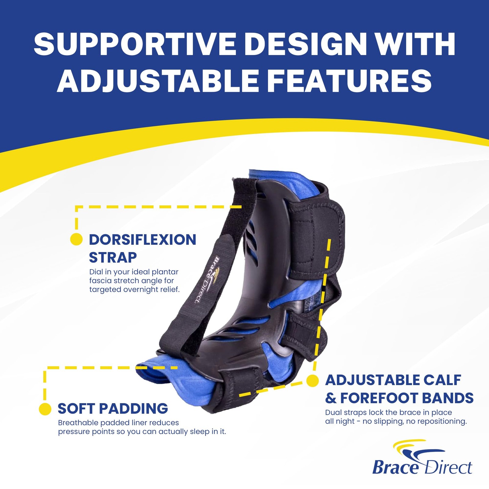 Brace Direct Night Splint for Plantar Fasciitis Heel Pain & Drop Foot