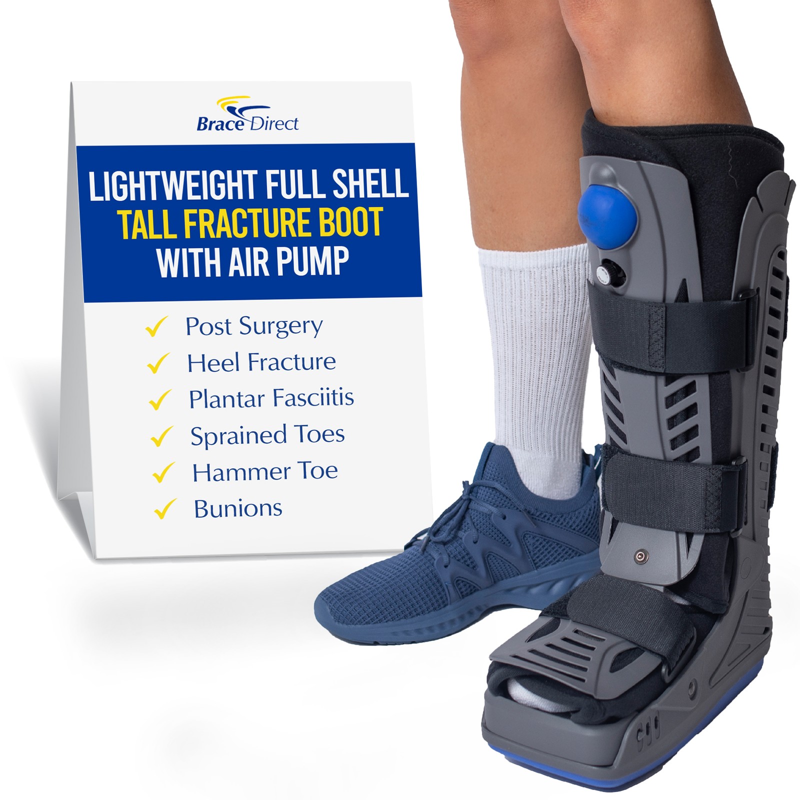 Medical Full Shell Cam Walking Boot with Air Pump- Tall- Foot Injury Recovery