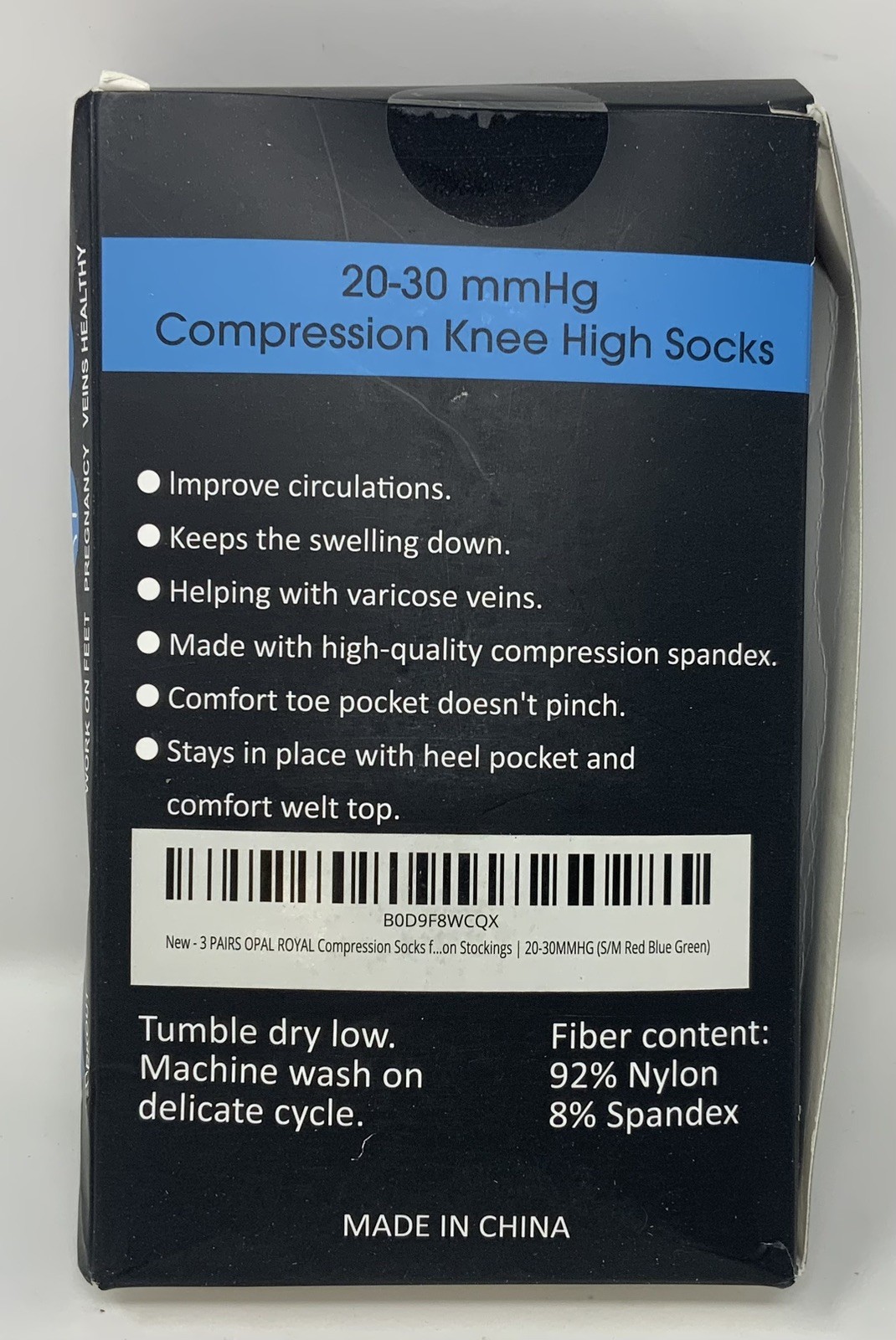 Compression Socks-Opal Royal-NEW-3 Prs-Wom-Men-S/M-Graduated Comp-20-30 MMHG